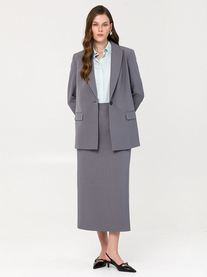 Юбка тёмно-серая в полоску с карманами Priz(фото2)