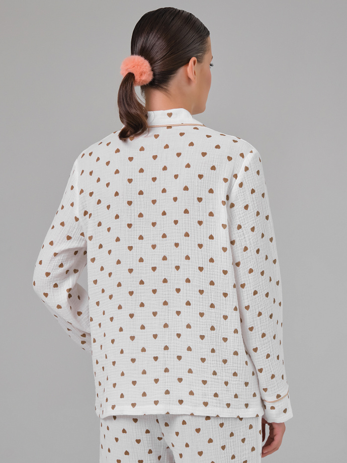 Блузка белая в сердечко из муслина с накладным карманом Priz(фото7)