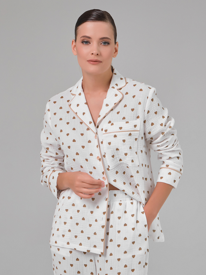 Блузка белая в сердечко из муслина с накладным карманом Priz(фото3)