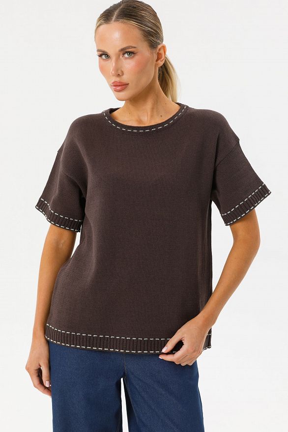 Блуза вязаная коричневая с короткими рукавами Priz