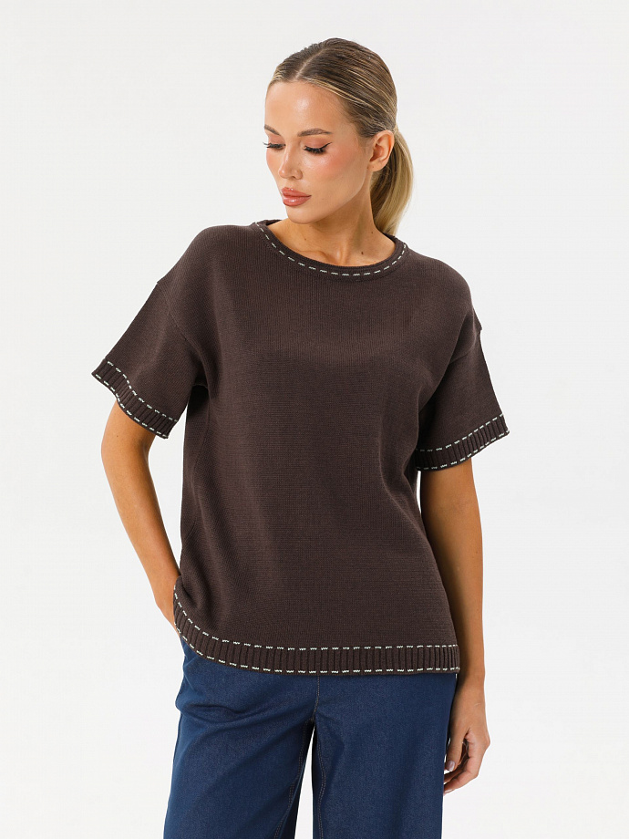 Блуза вязаная коричневая с короткими рукавами Priz(фото3)