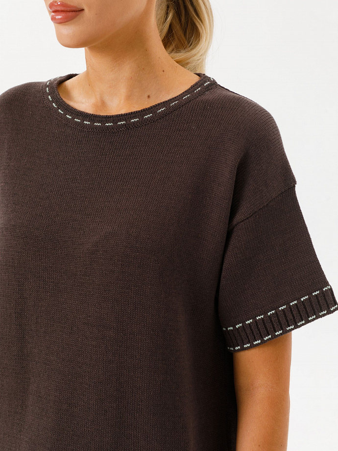 Блуза вязаная коричневая с короткими рукавами Priz(фото4)
