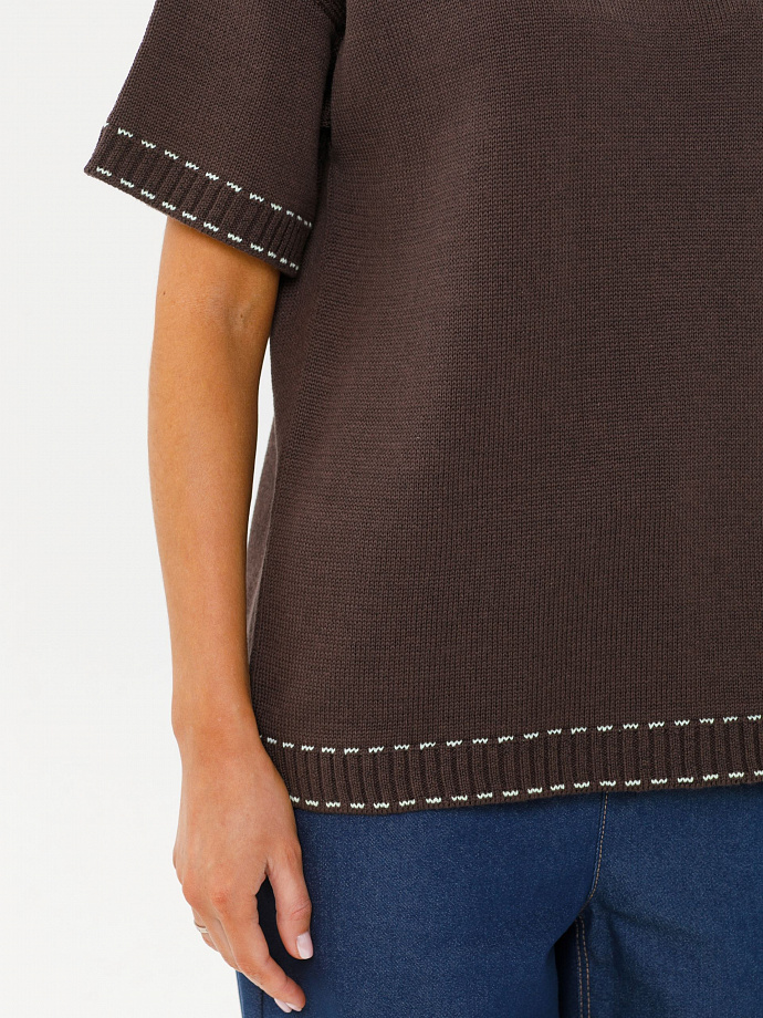 Блуза вязаная коричневая с короткими рукавами Priz(фото6)