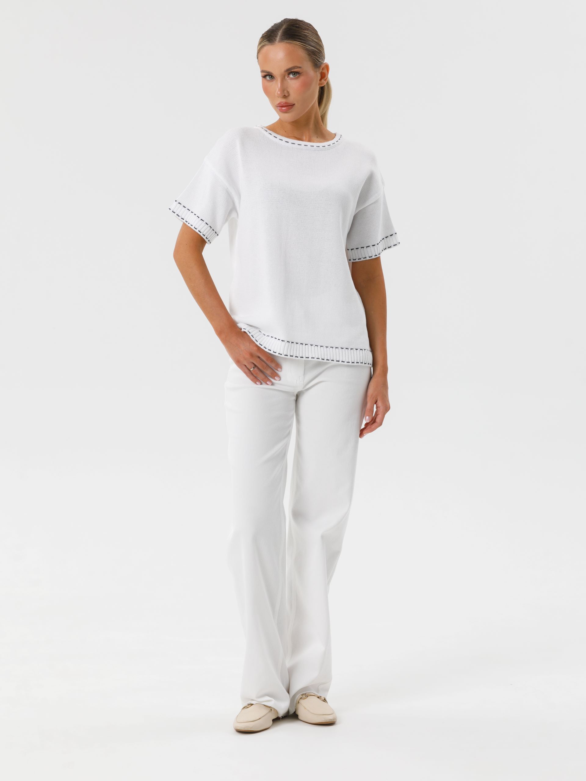 Блуза вязаная белая с короткими рукавами Priz(фото2)