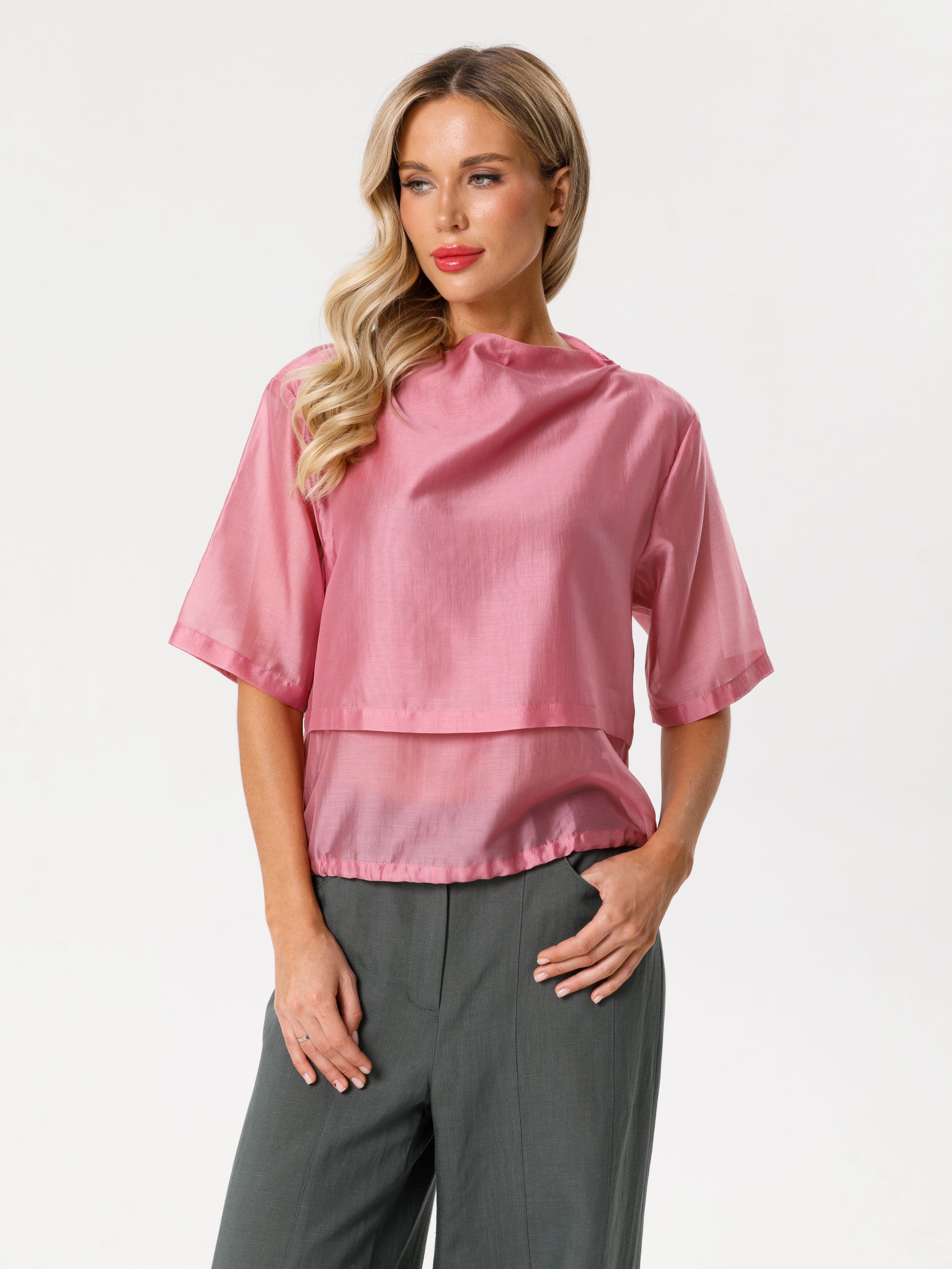 Блузка розовая из тенселя Priz(фото3)