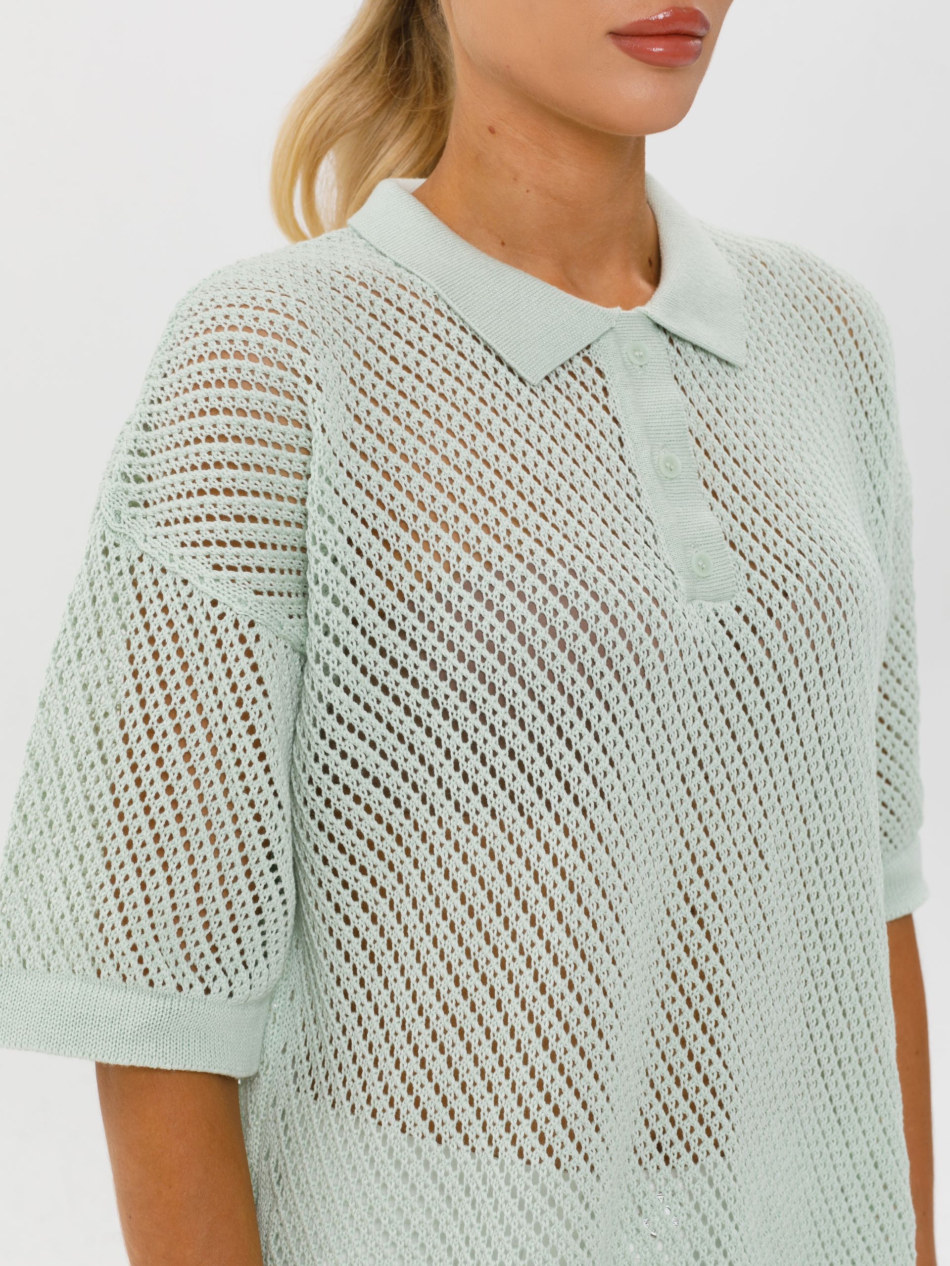 Блузка поло вязаная светло-зелёная Priz(фото4)