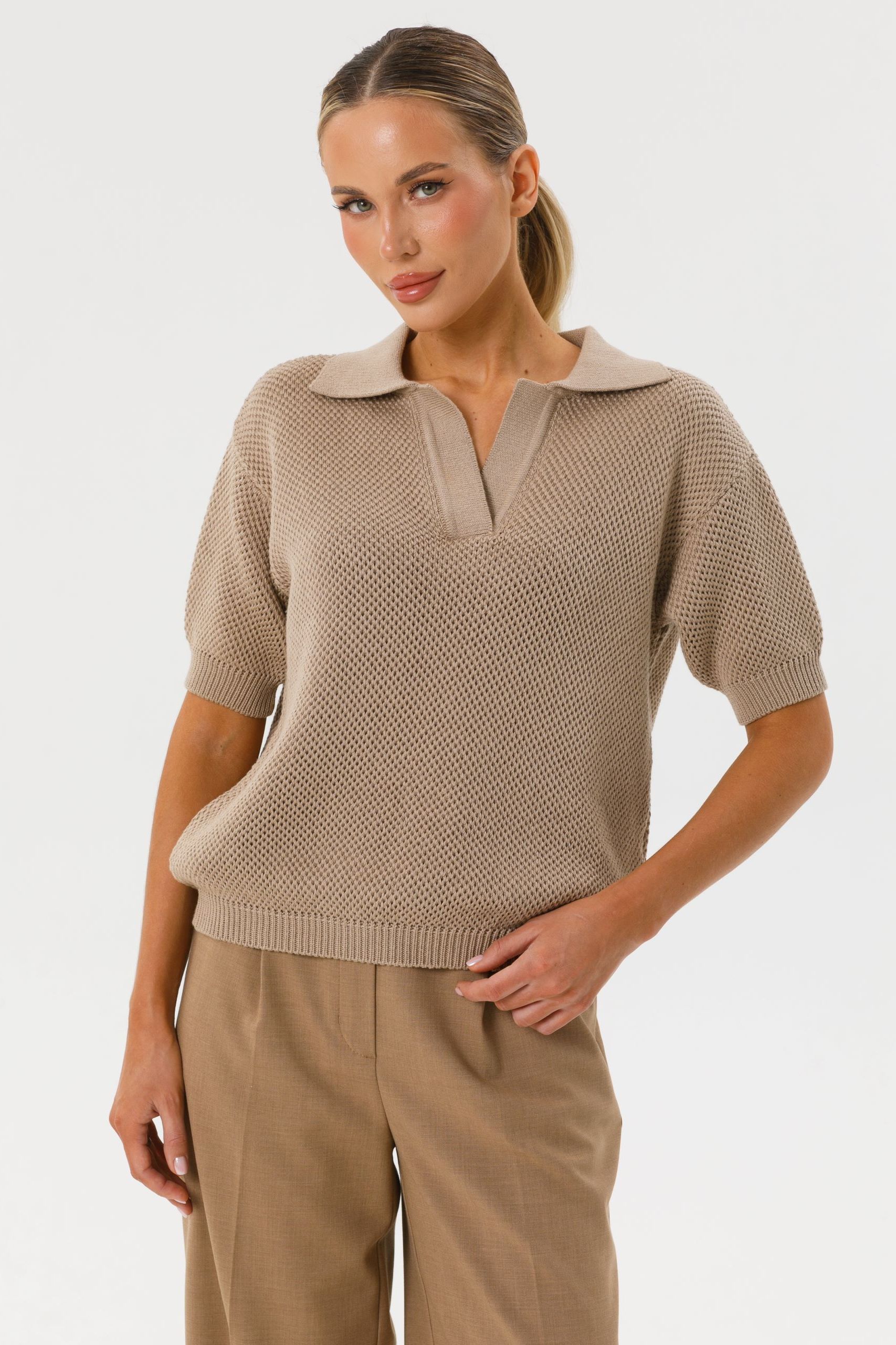 Блузка поло вязаная бежевая Priz