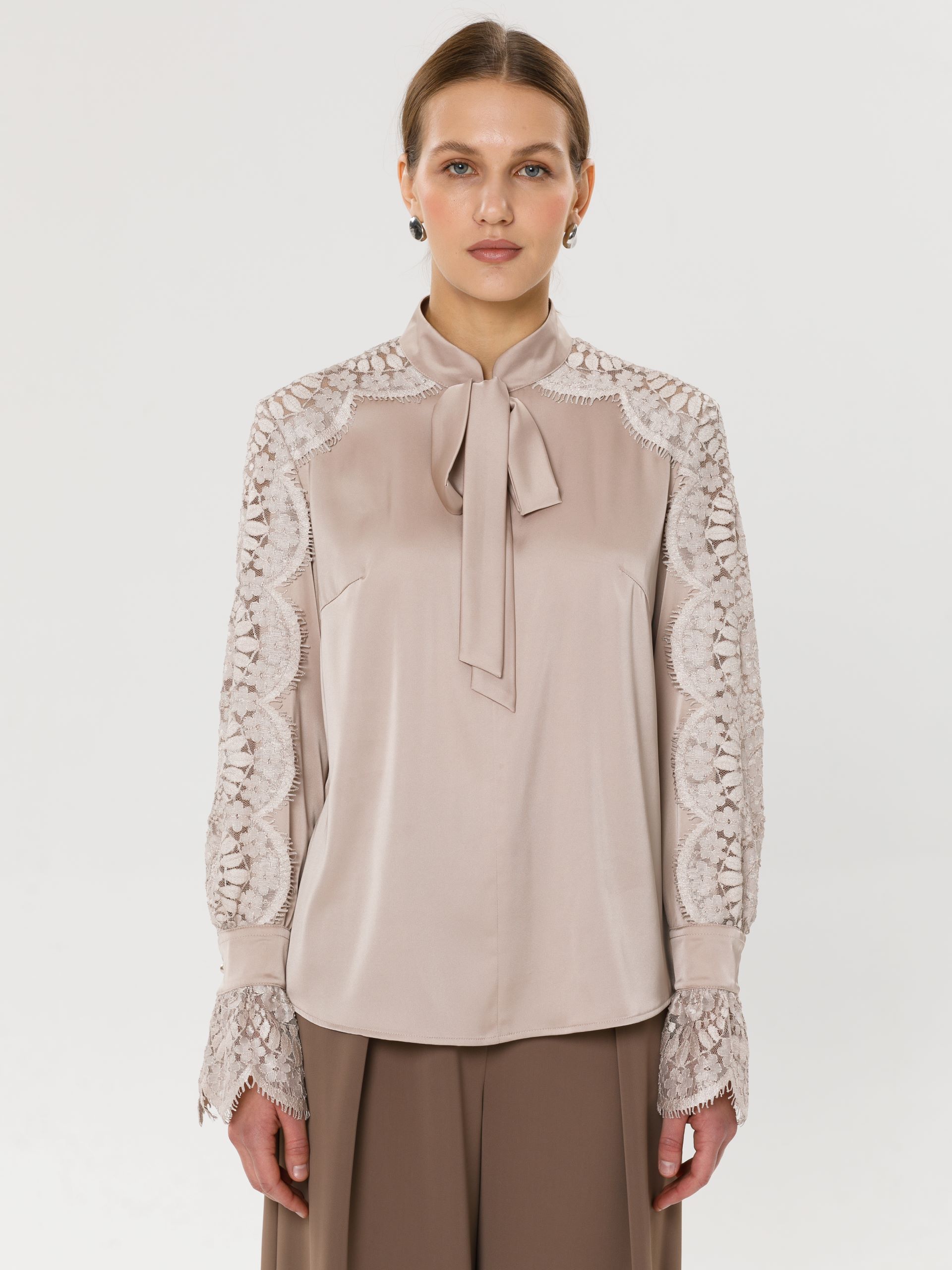 Блуза бежевая с кружевом Priz(фото4)