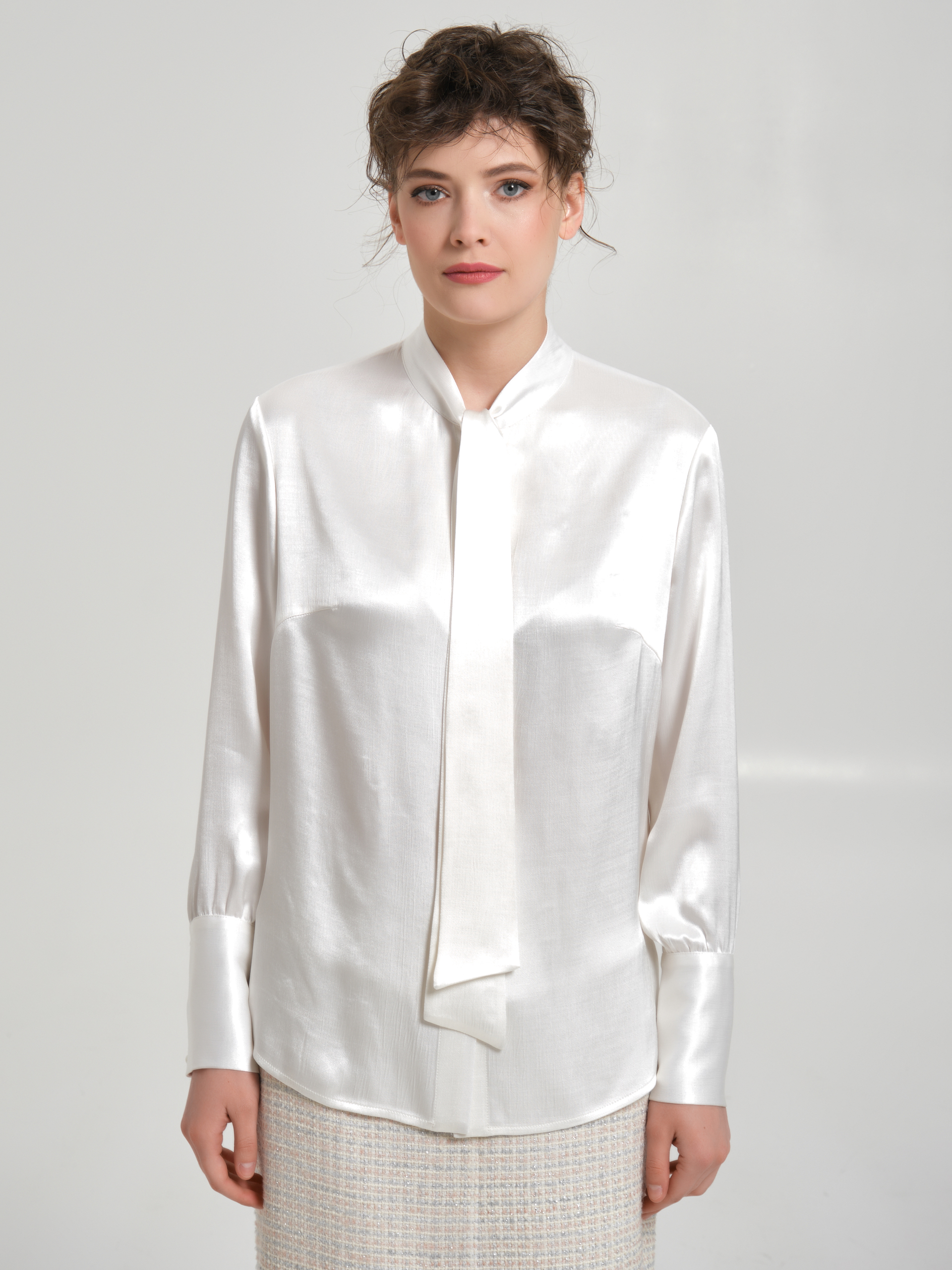 Блузка молочного цвета с бантом Priz(фото7)