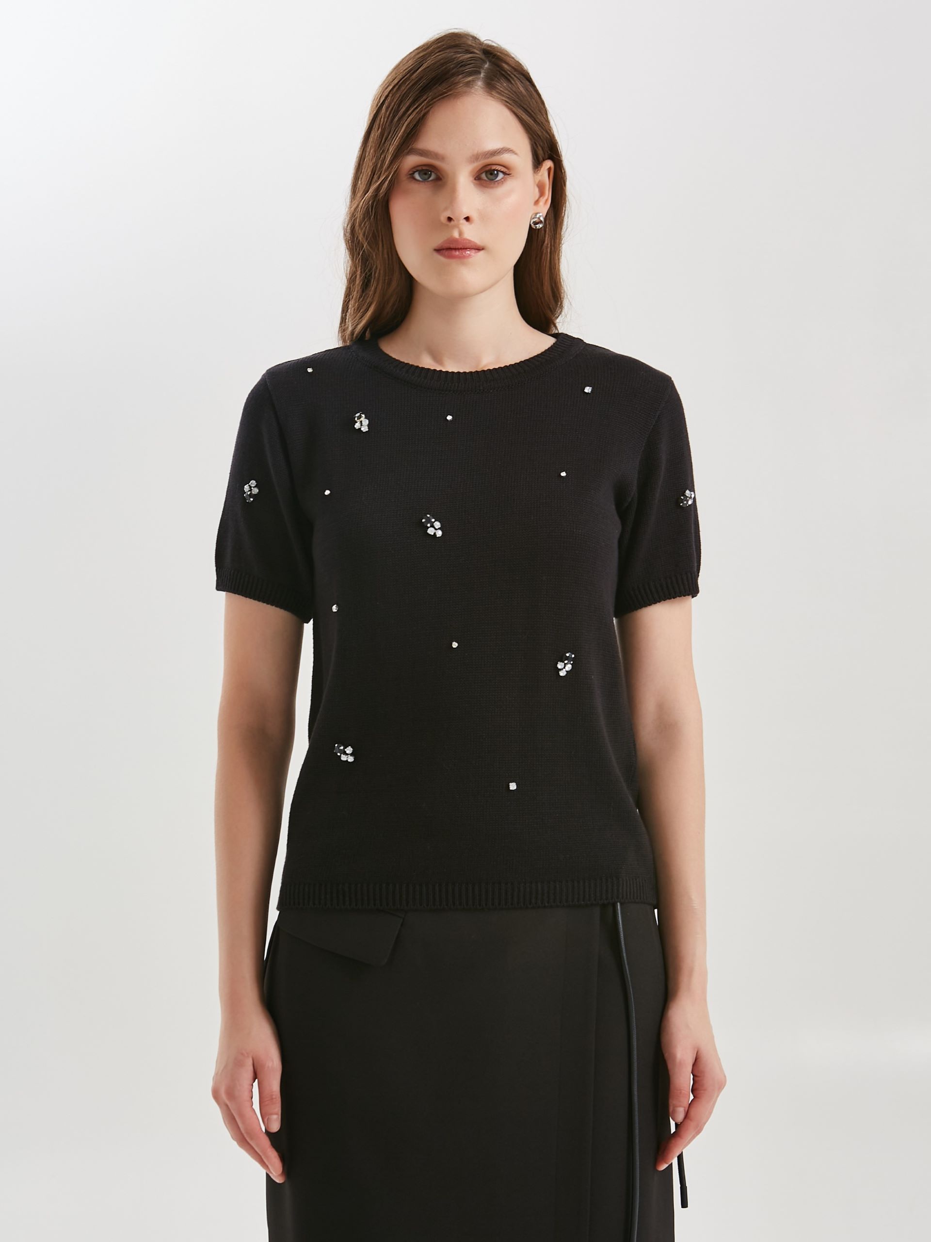 Блуза чёрная вязаная с пришивными стразами Priz(фото3)