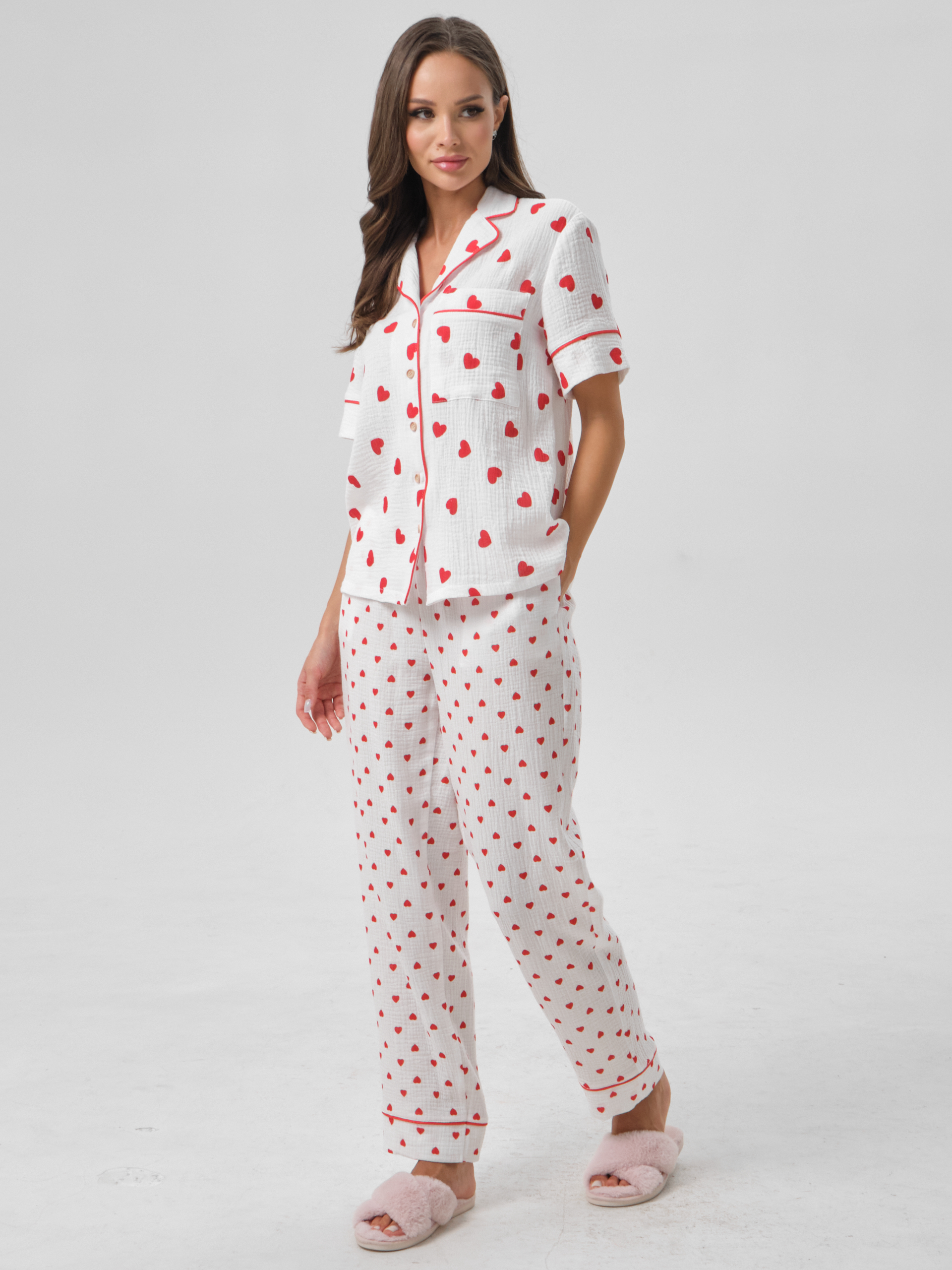 Брюки белые в сердечко с карманами Priz(фото2)