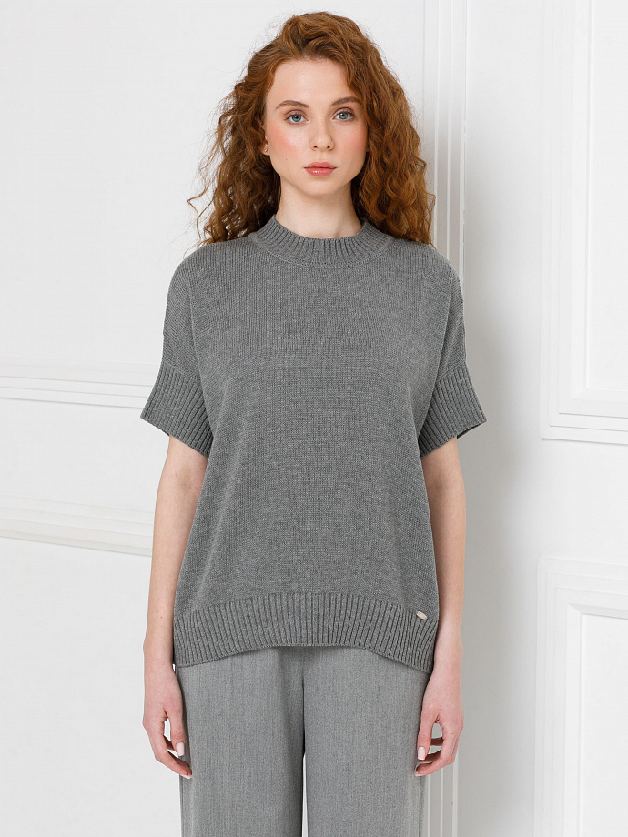 Джемпер вязаный тёмно-серого цвета с короткими рукавами Priz(фото4)