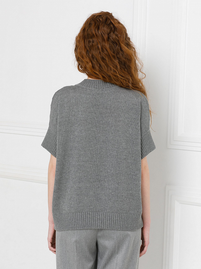 Джемпер вязаный тёмно-серого цвета с короткими рукавами Priz(фото6)