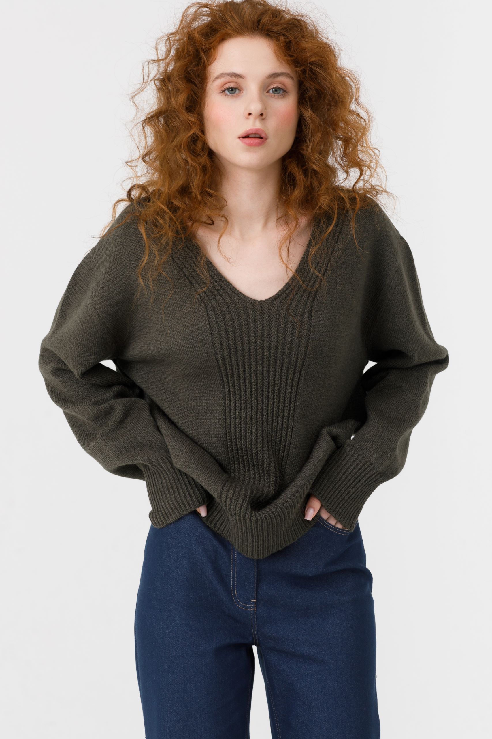 Джемпер вязаный тёмно-оливковый Priz