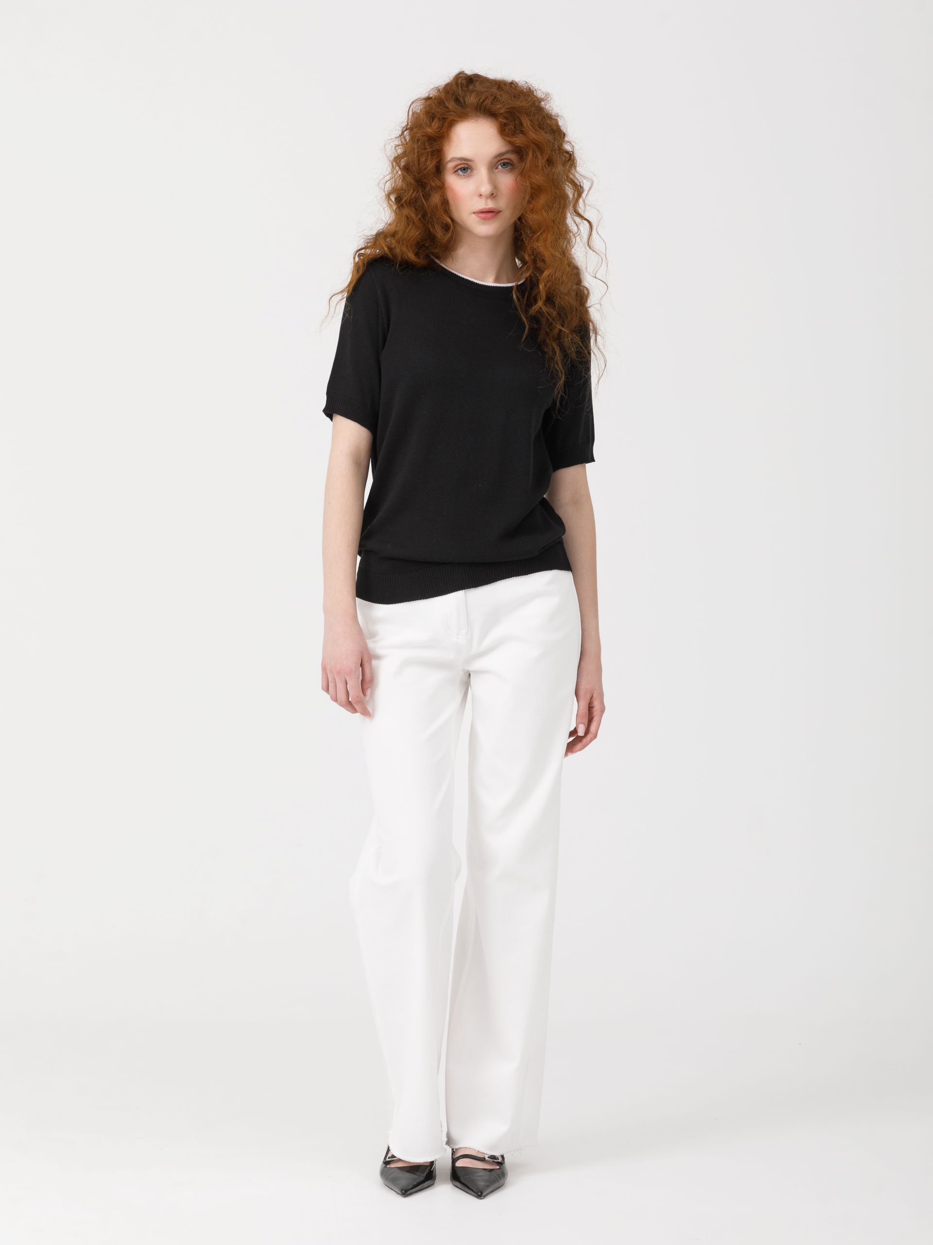 Джемпер вязаный чёрный с короткими рукавами Priz(фото2)