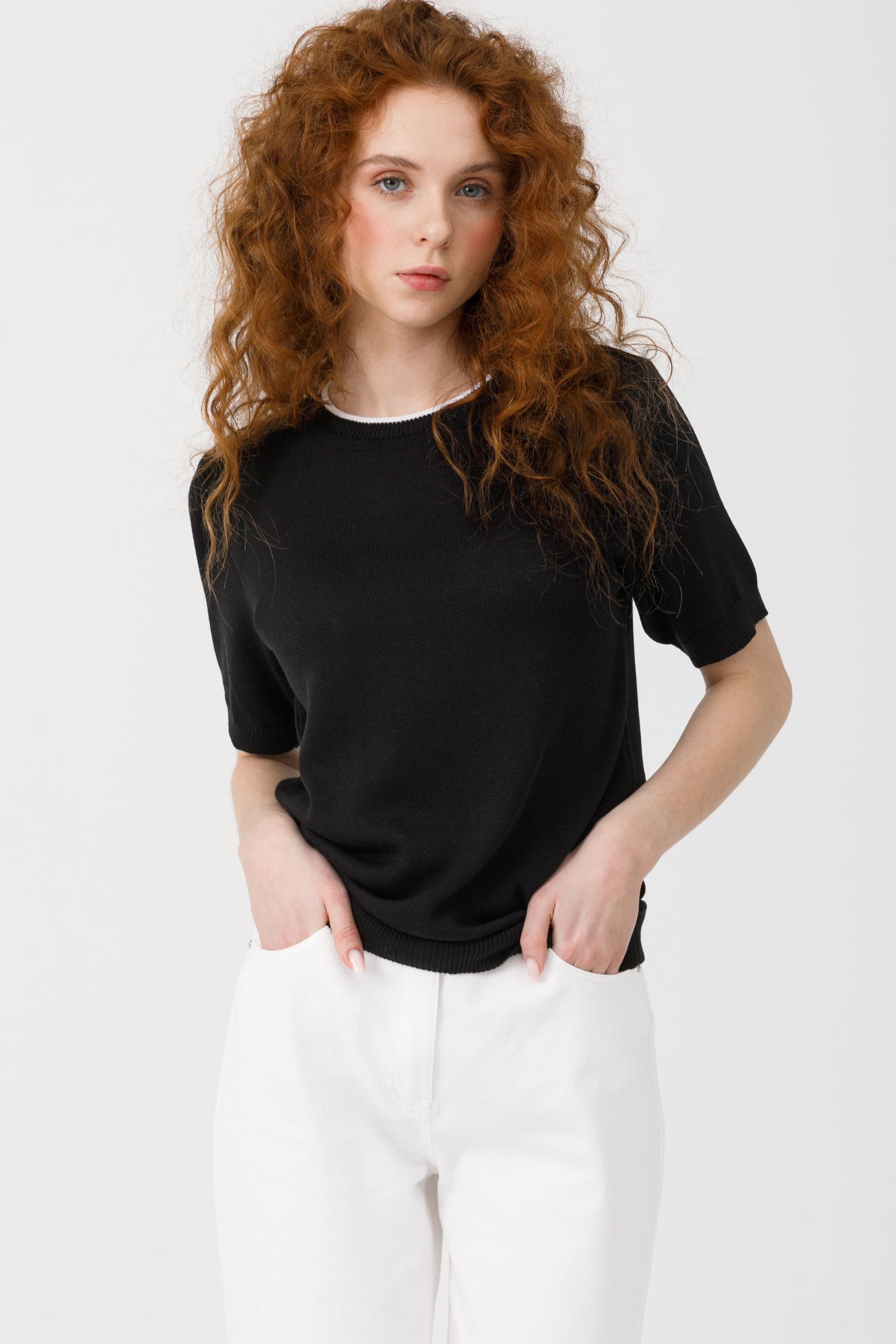 Джемпер вязаный чёрный с короткими рукавами Priz