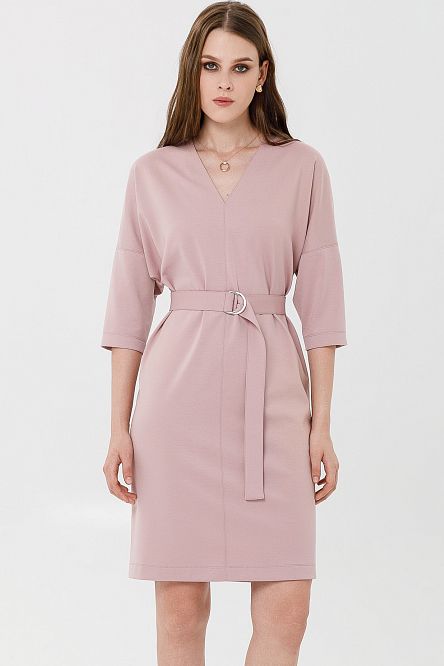 Платье трикотажное розовое с поясом Priz
