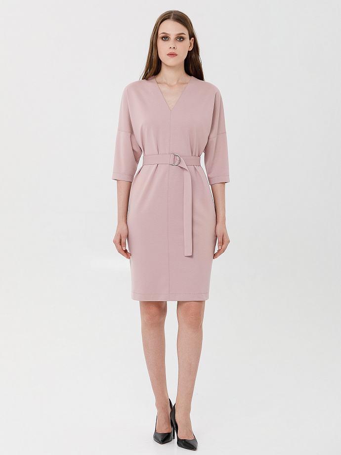 Платье трикотажное розовое с поясом Priz(фото2)