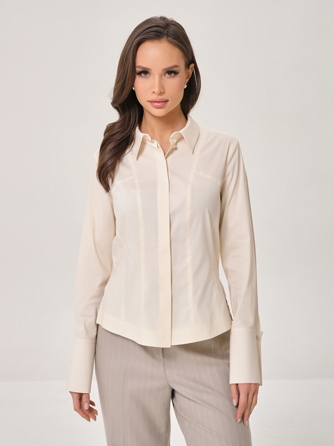 Блузка с длинными рукавами в цвете экрю Priz(фото8)