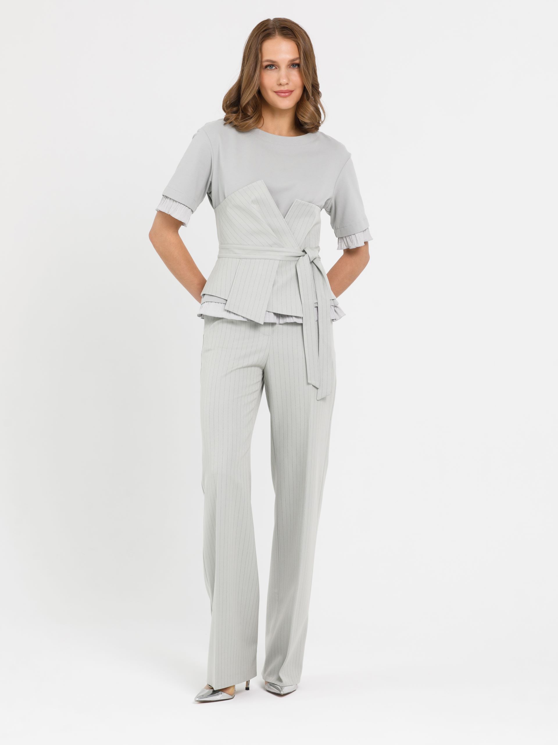 Футболка с эффектом многослойности в бледно-зелёном цвете Priz(фото2)