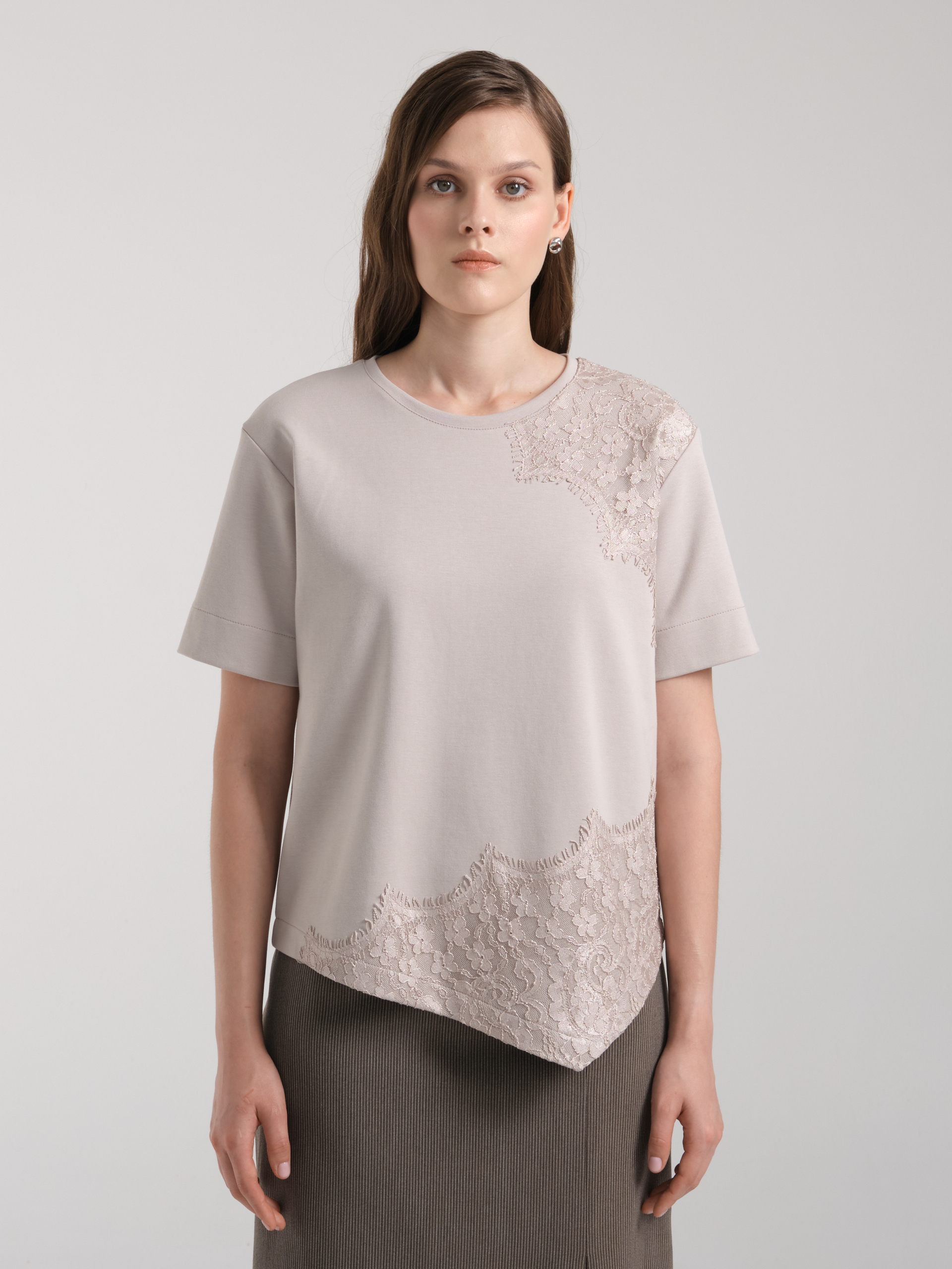 Футболка бежевая с кружевом Priz(фото3)