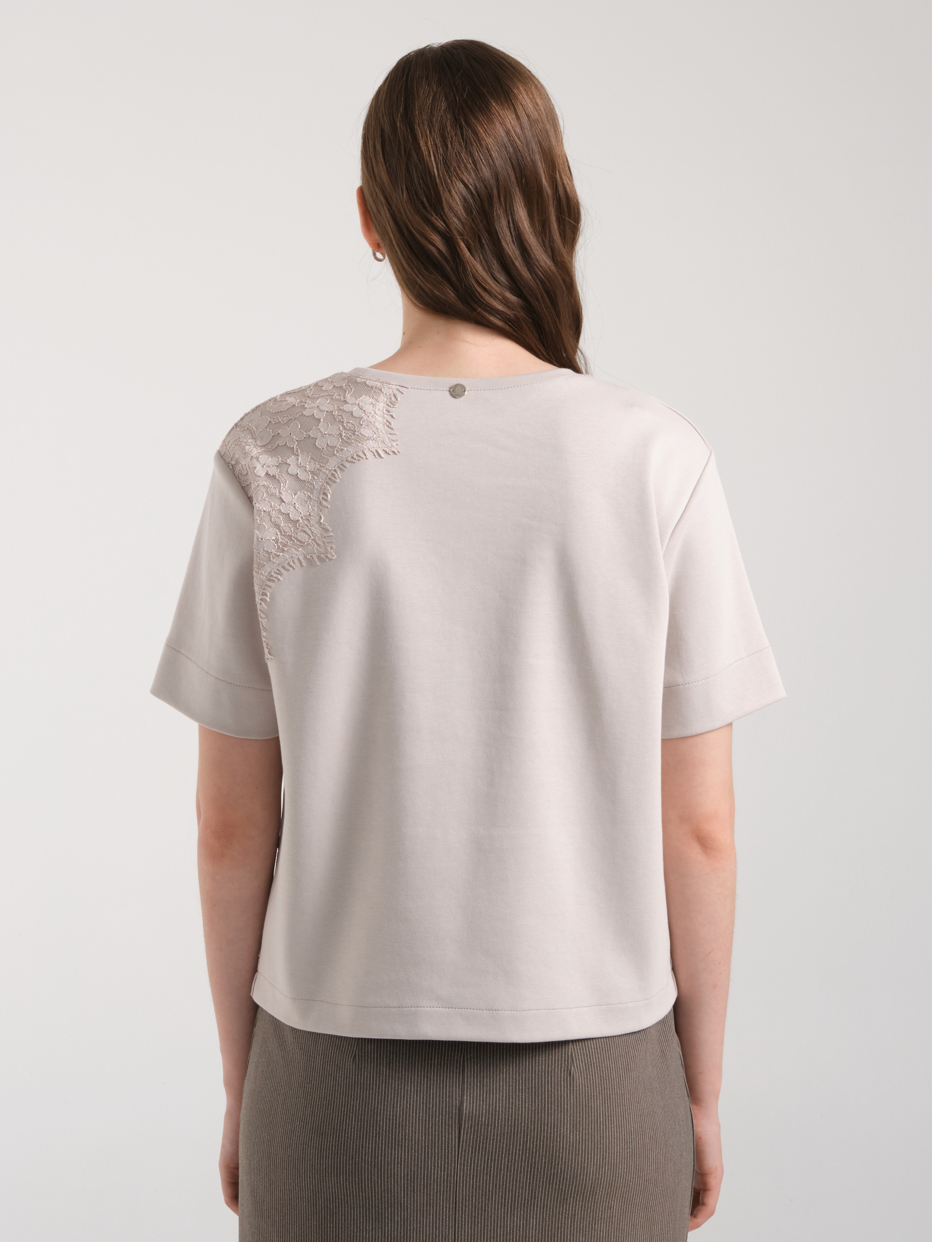 Футболка бежевая с кружевом Priz(фото5)