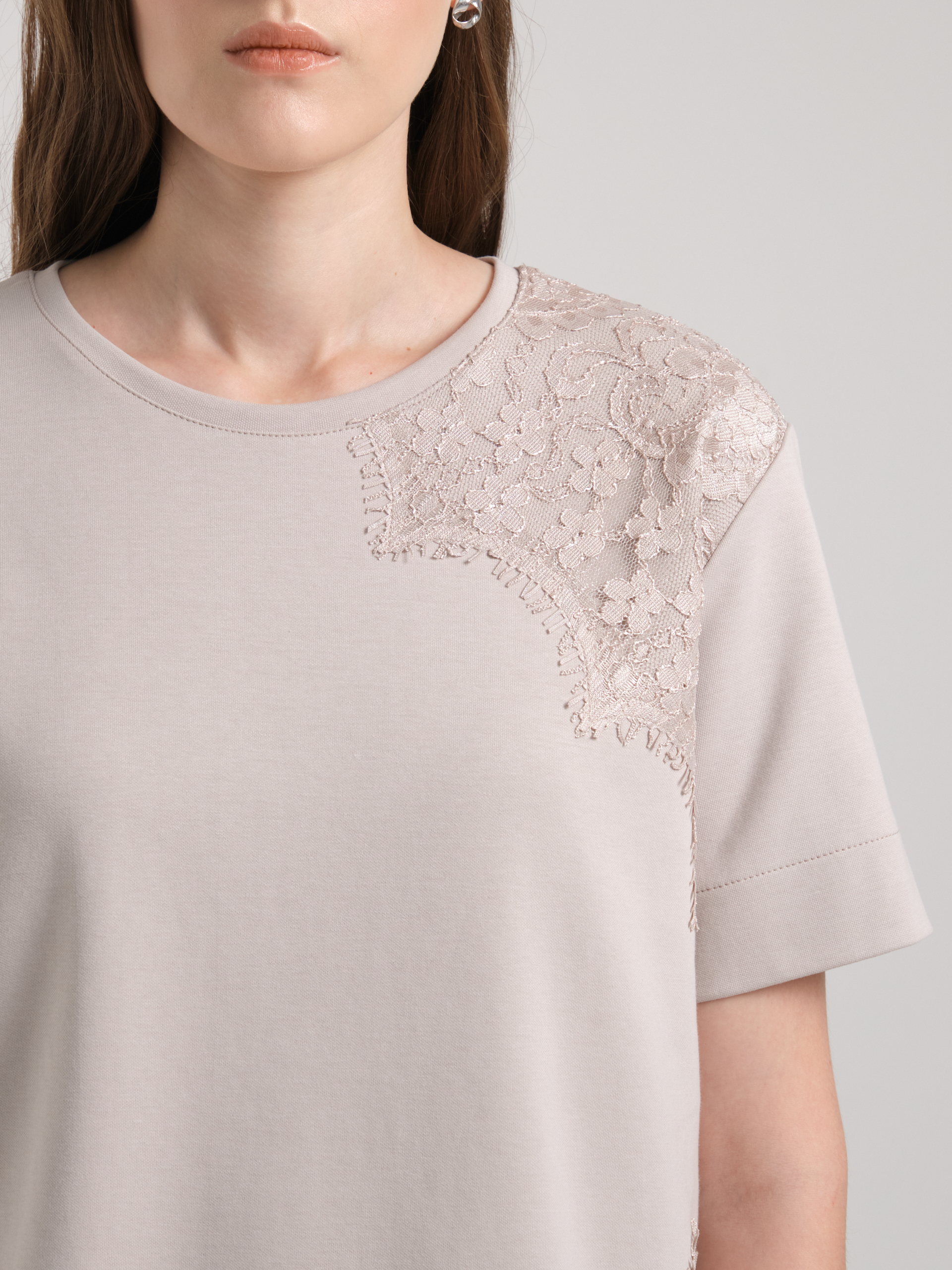 Футболка бежевая с кружевом Priz(фото4)