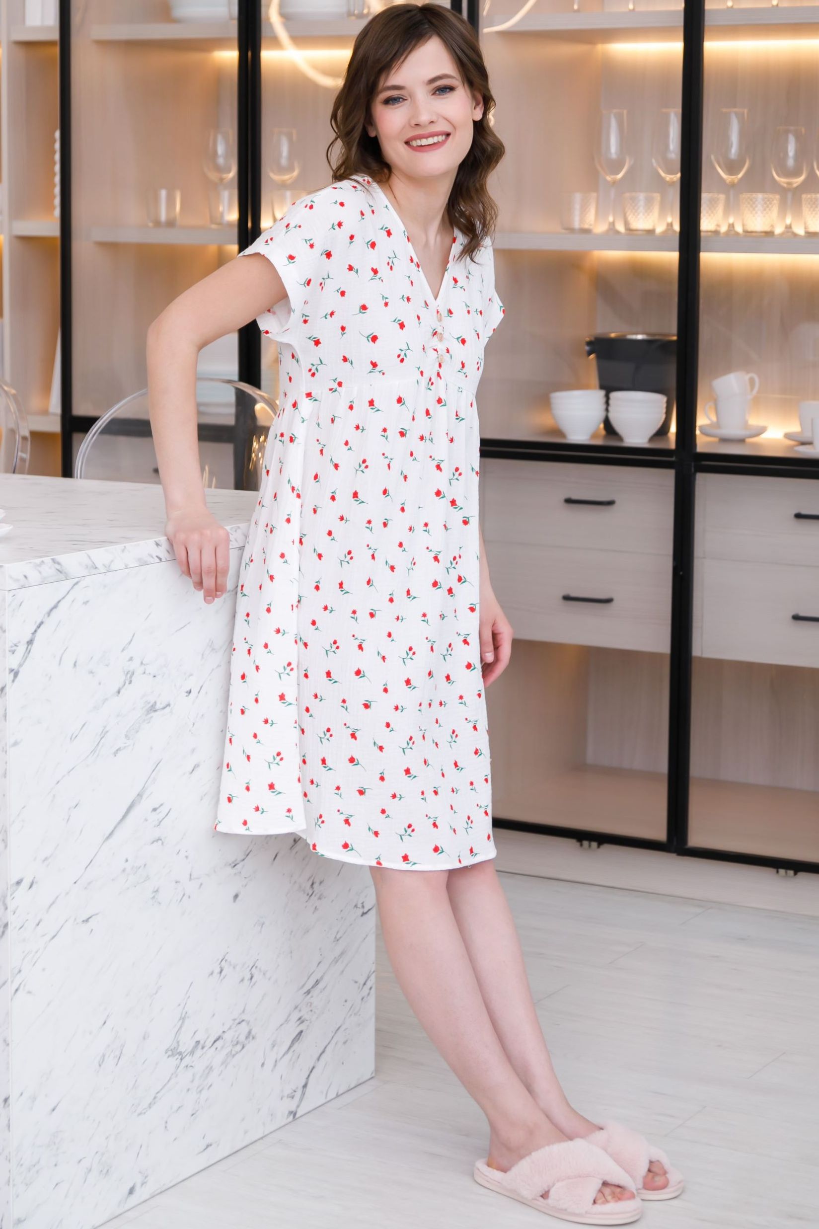 Платье домашнее из муслина с принтом Priz