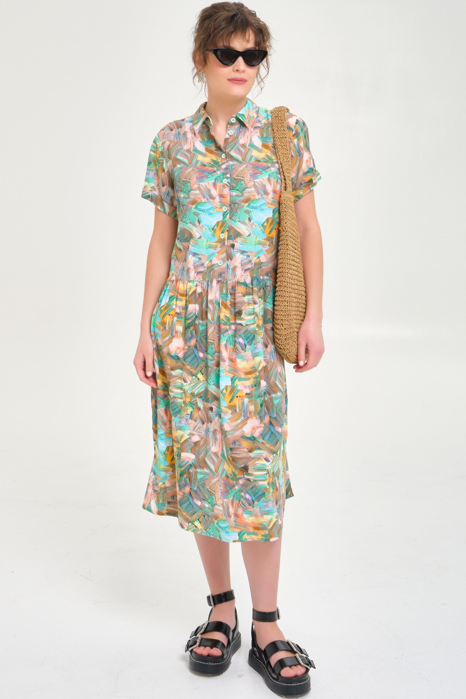 Платье из вискозы с принтом Priz