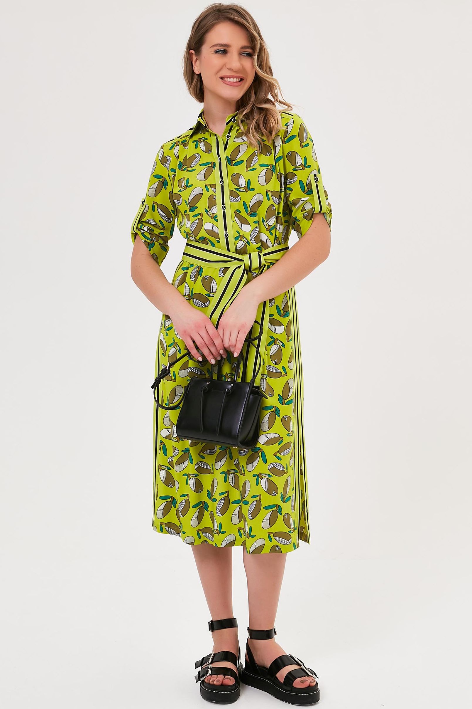 Платье из вискозы лимонного цвета с принтом Priz