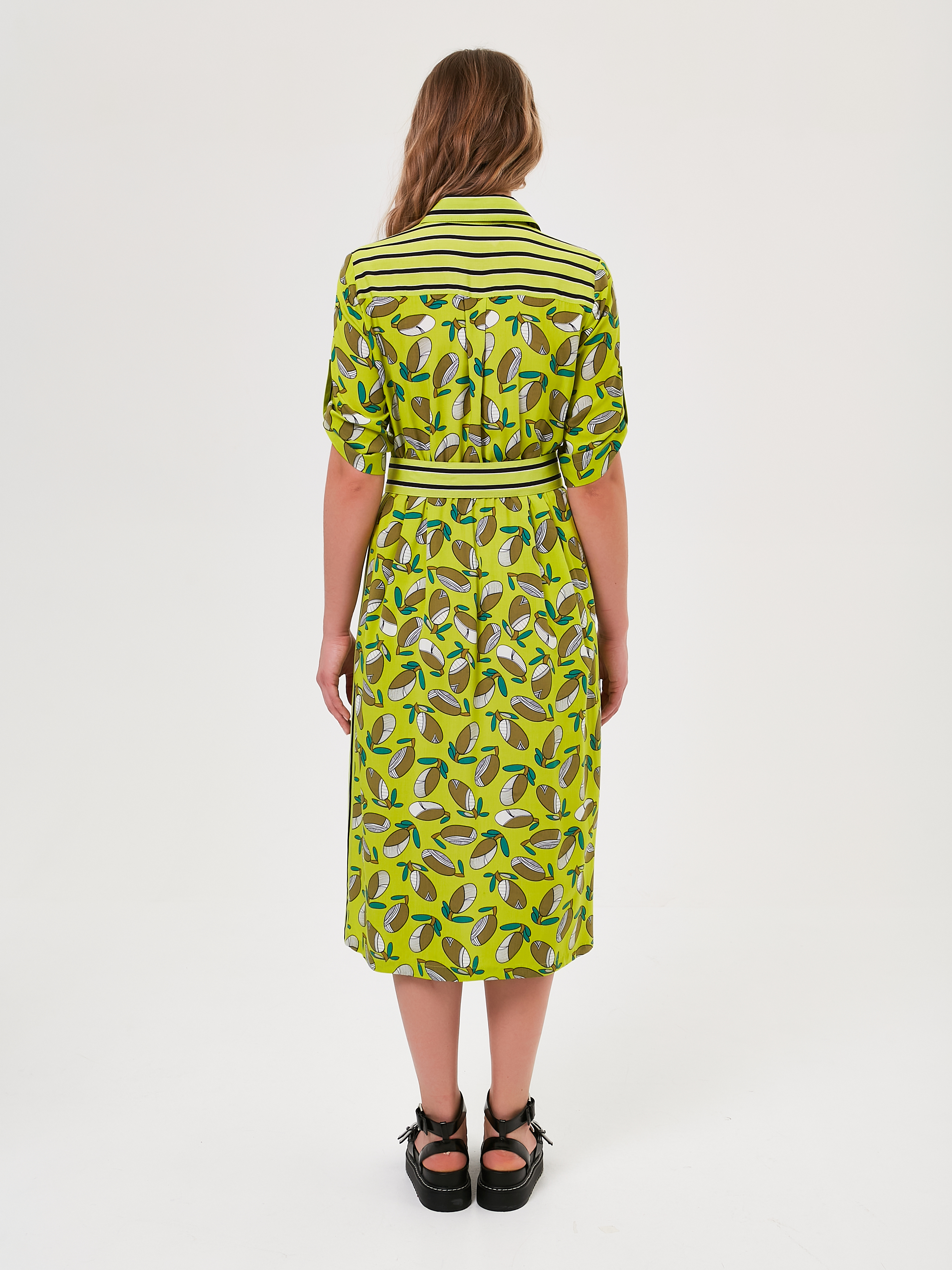 Платье из вискозы лимонного цвета с принтом Priz(фото5)