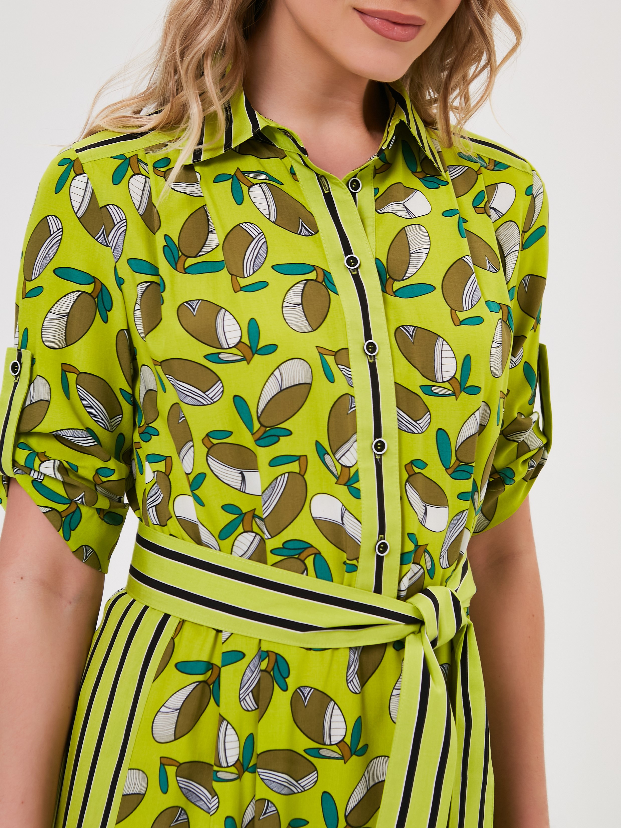 Платье из вискозы лимонного цвета с принтом Priz(фото3)