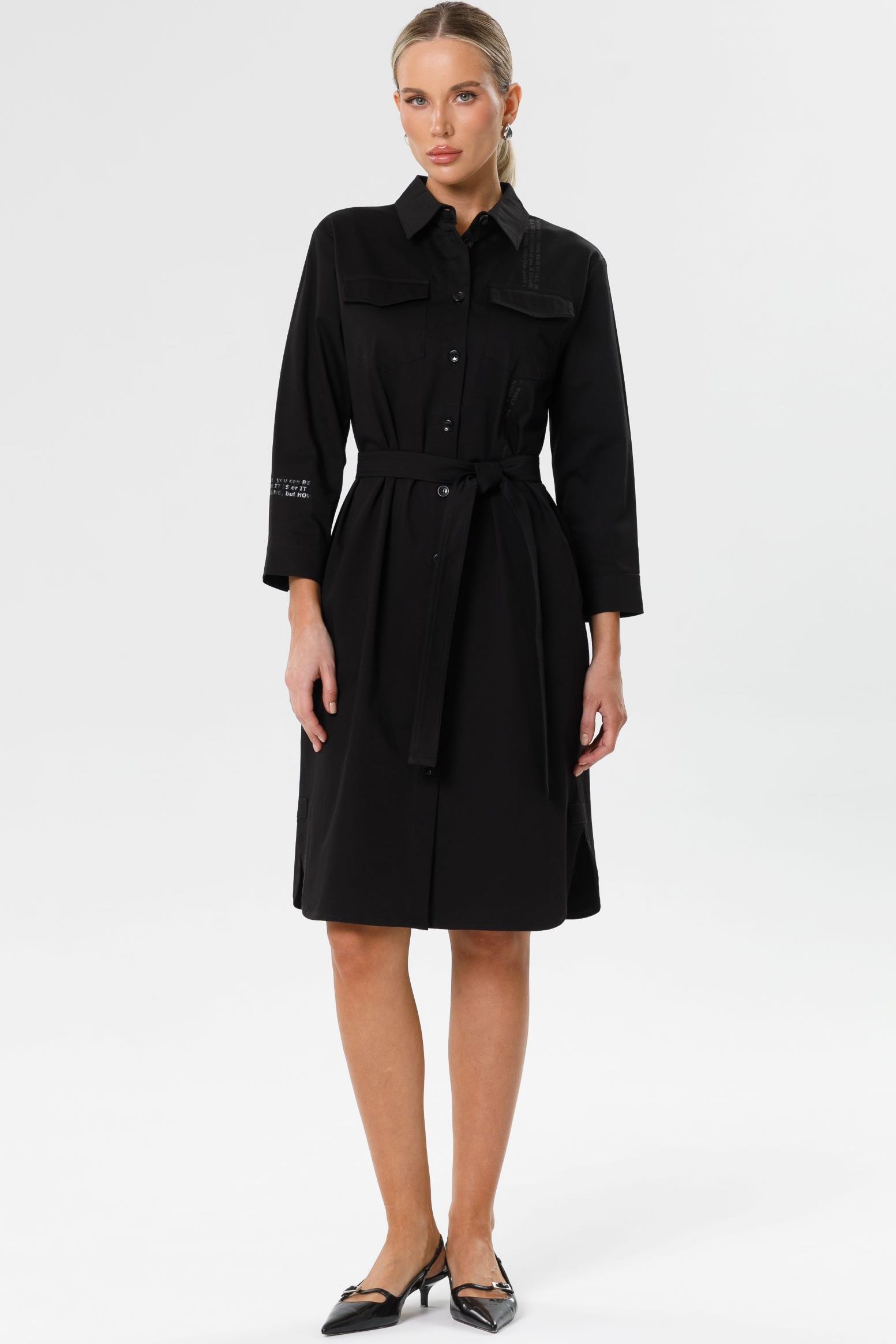Платье-рубашка чёрное с поясом Priz
