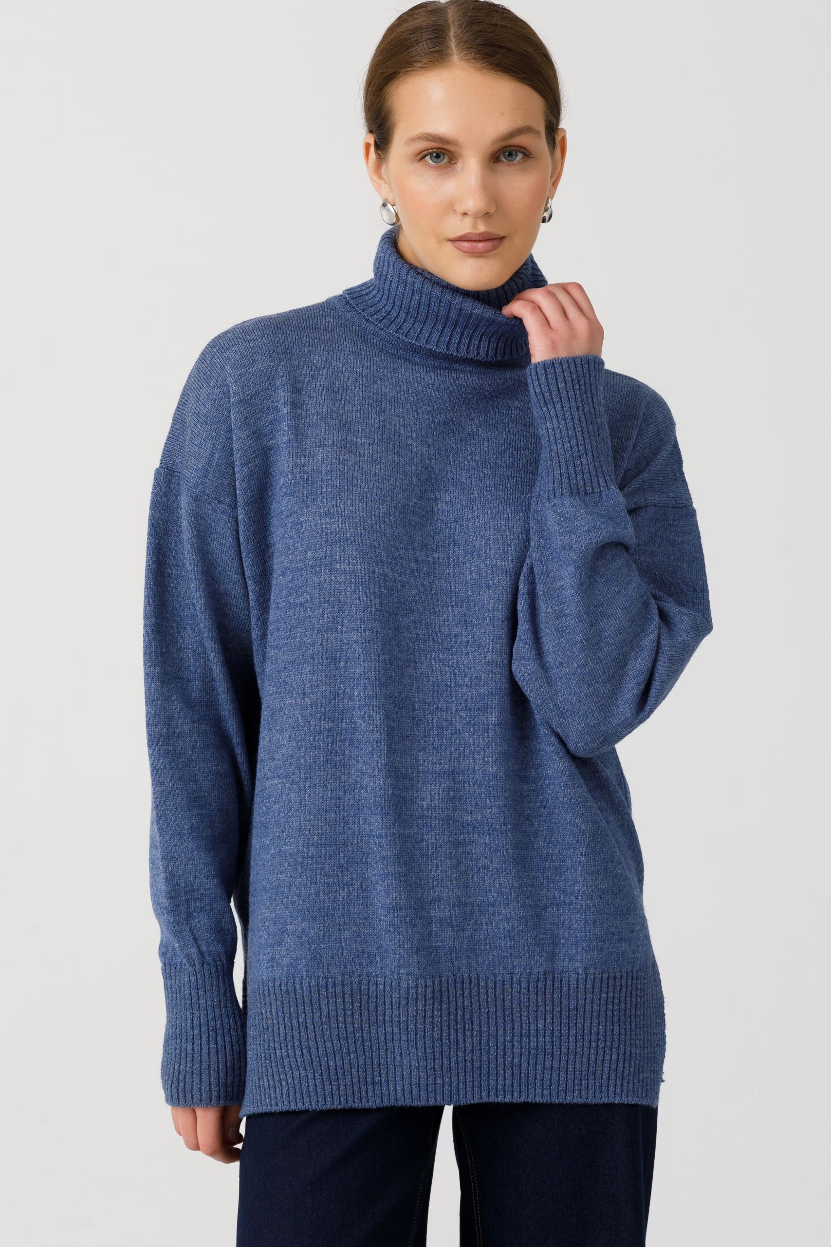 Водолазка вязаная синяя с длинными рукавами Priz