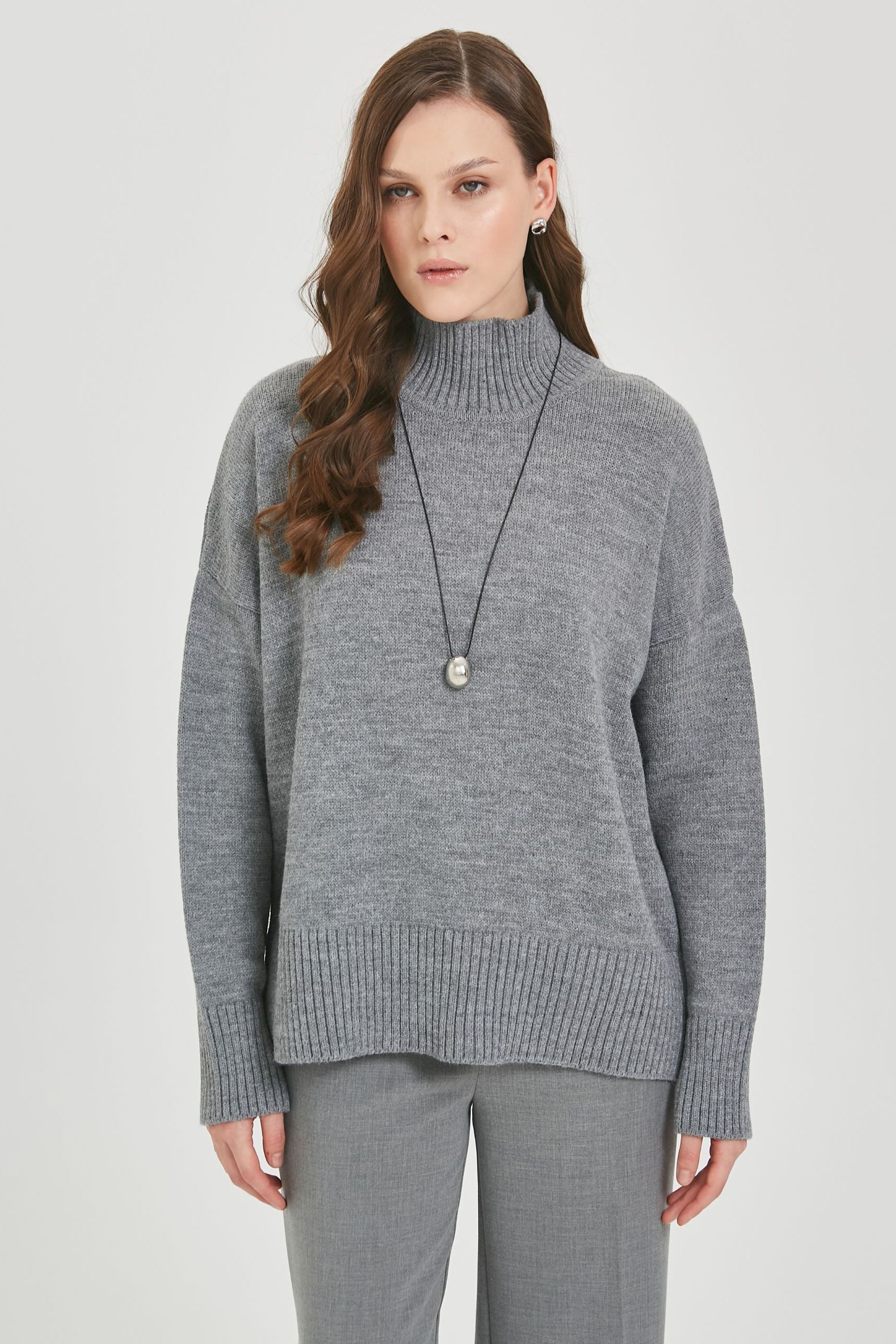 Свитер вязаный серый оверсайз Priz