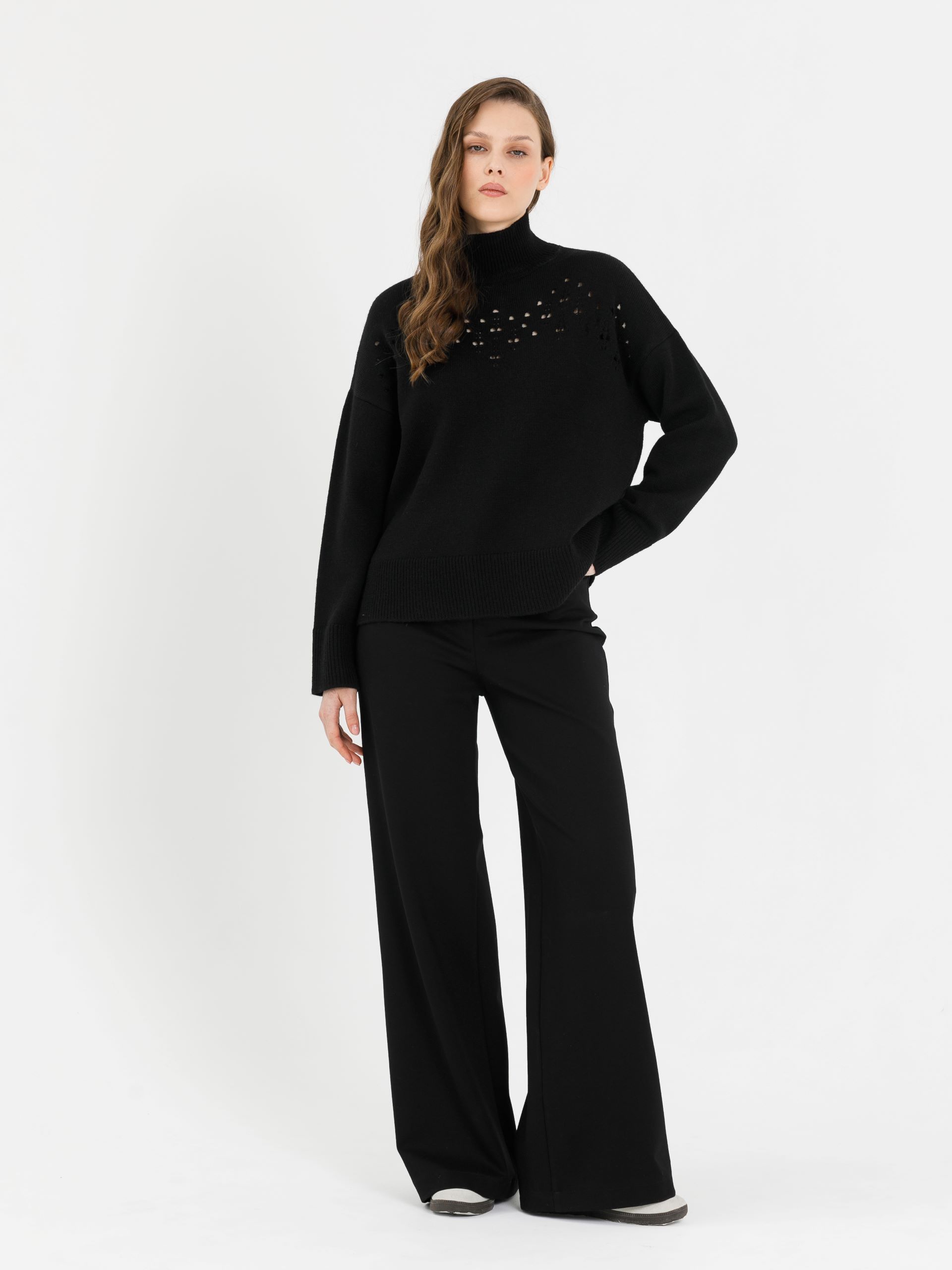 Свитер чёрный вязаный с ажурным рисунком Priz(фото2)