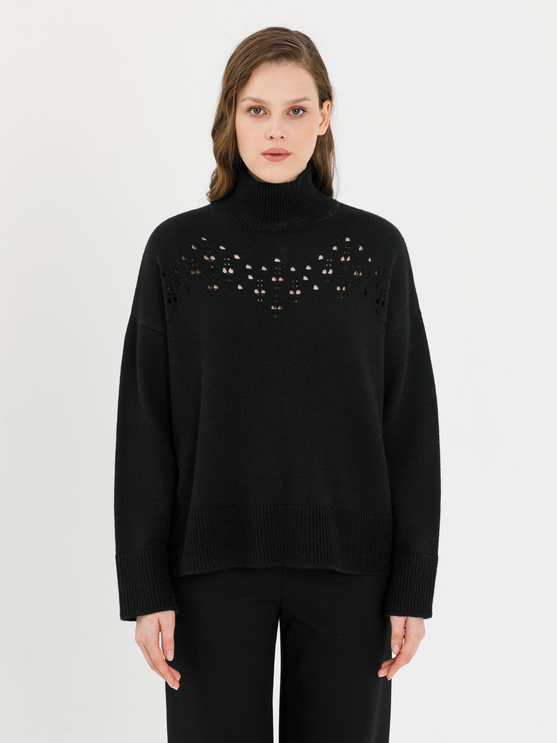 Свитер чёрный вязаный с ажурным рисунком Priz(фото3)