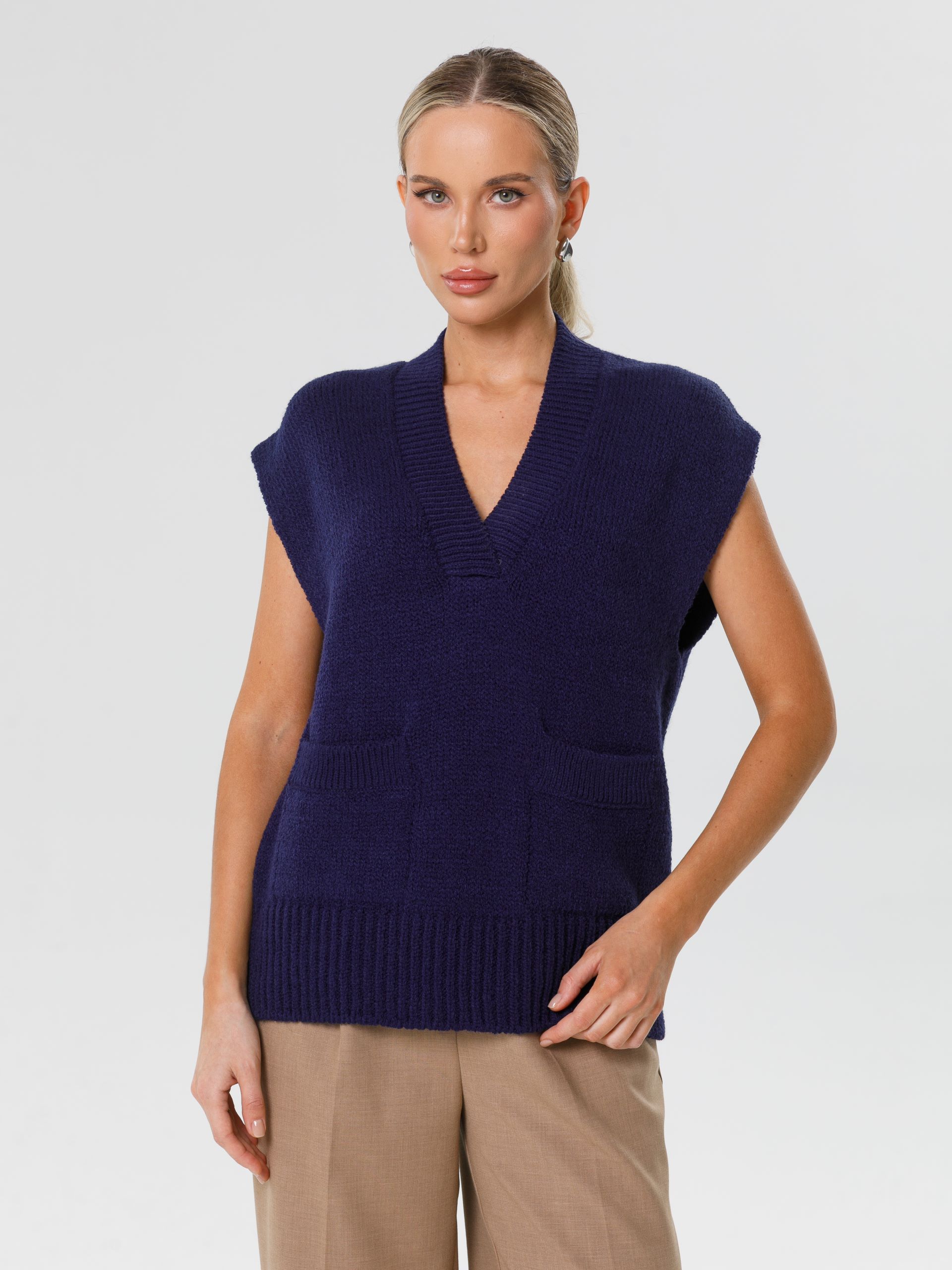 Жилет вязаный тёмно-синий Priz(фото3)