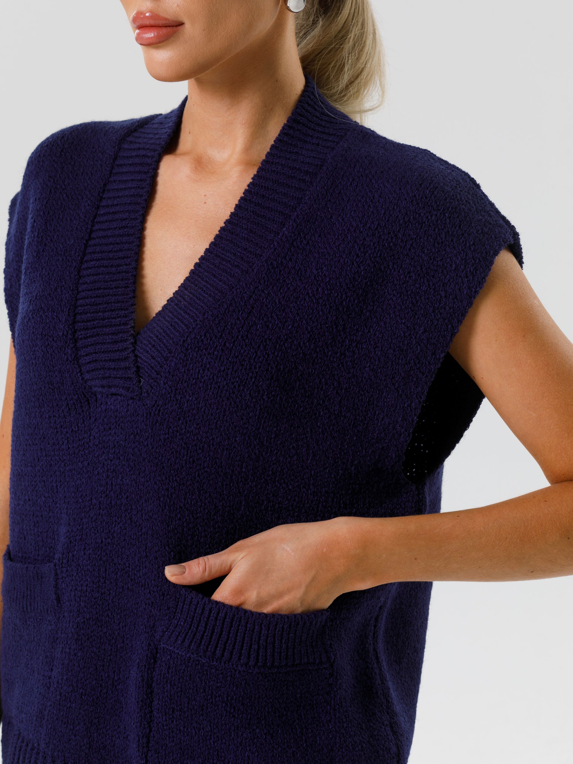 Жилет вязаный тёмно-синий Priz(фото4)
