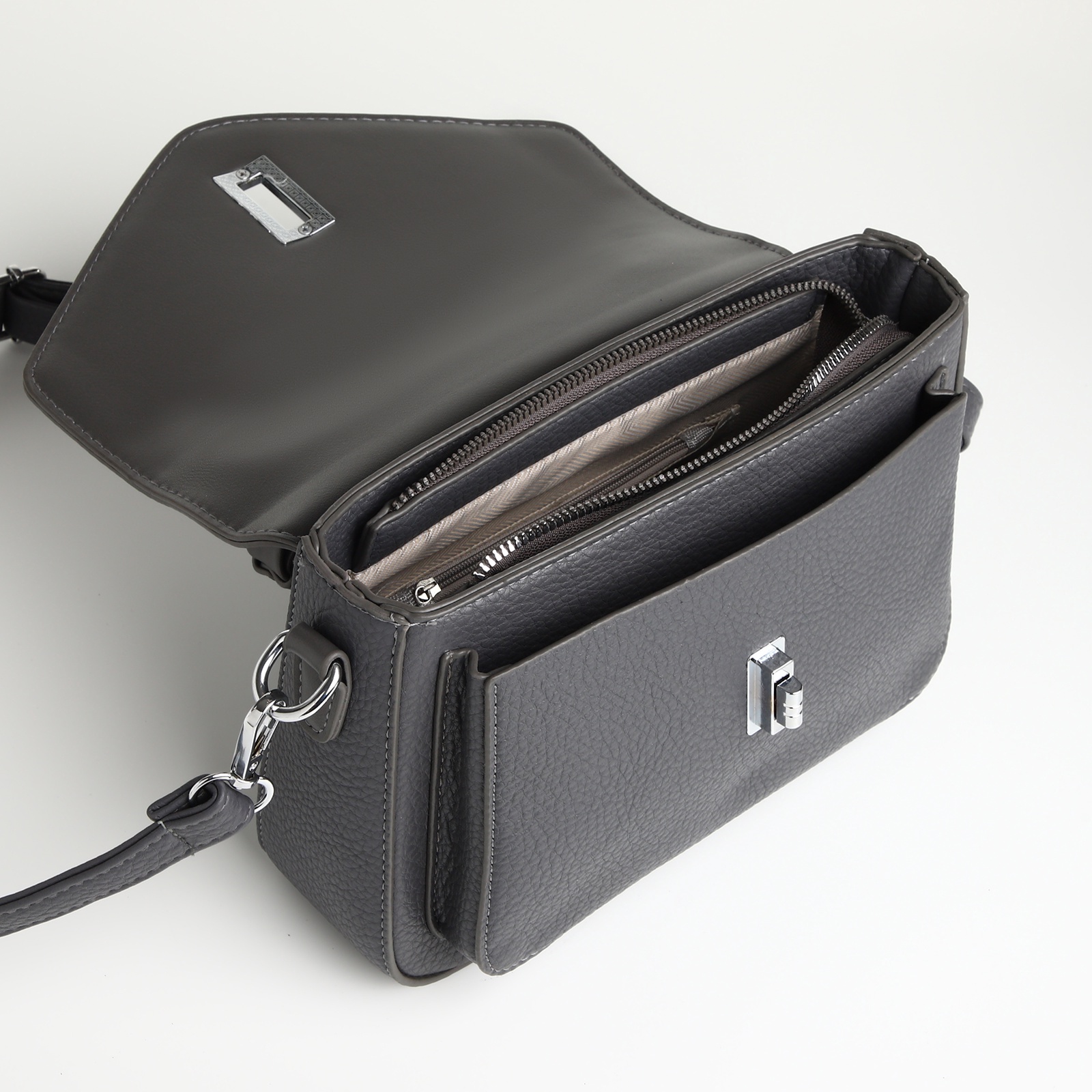 Сумка женская-мессенджер на клапане тёмно-серая Textura(фото5)