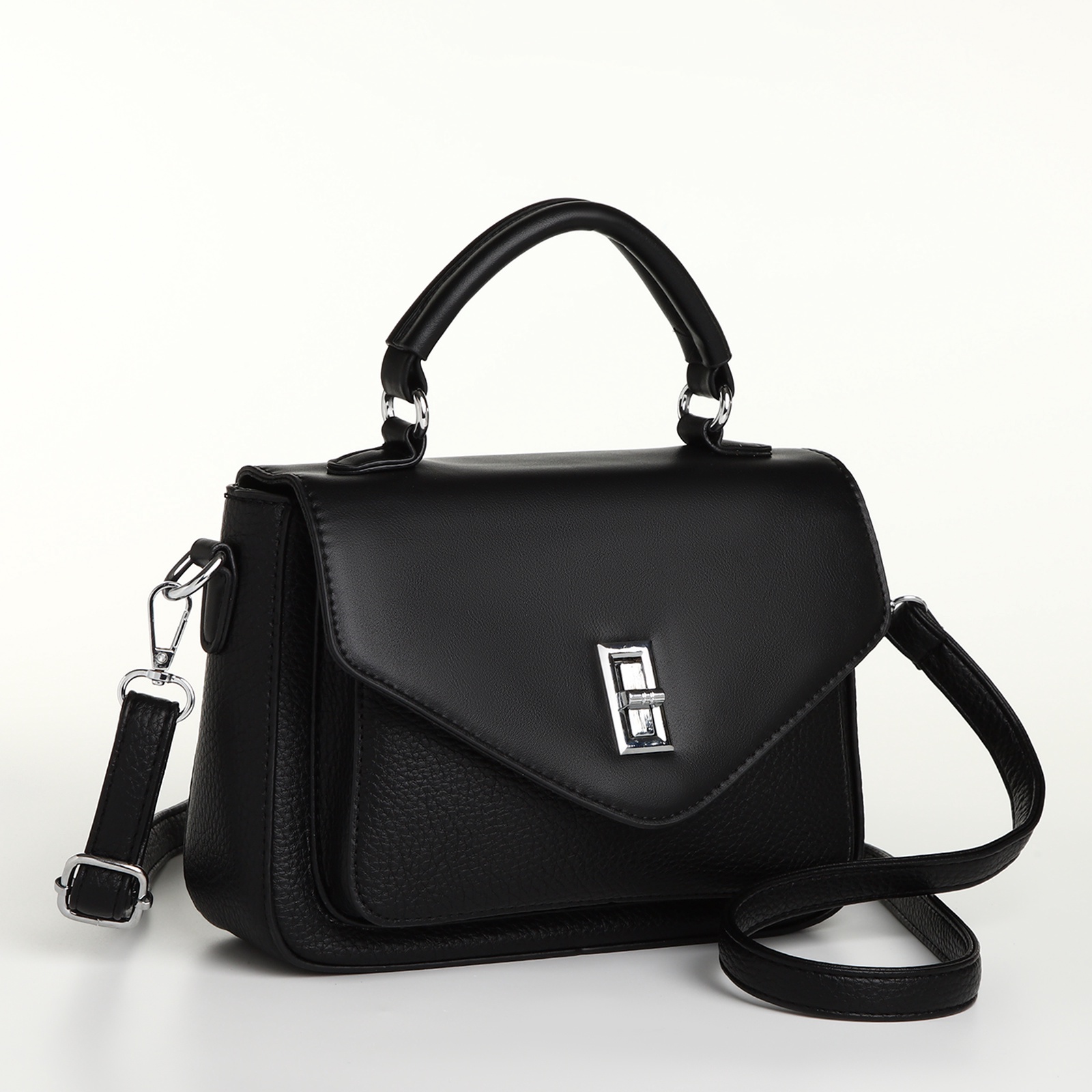 Сумка женская-мессенджер на клапане чёрная Textura(фото4)