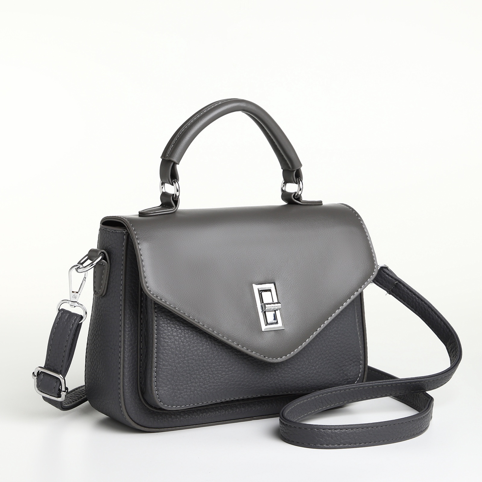 Сумка женская-мессенджер на клапане тёмно-серая Textura(фото4)