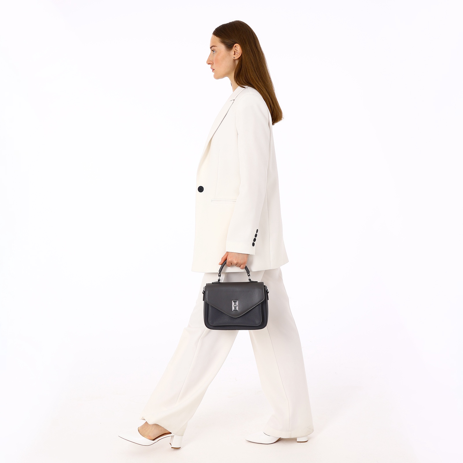 Сумка женская-мессенджер на клапане тёмно-серая Textura(фото6)