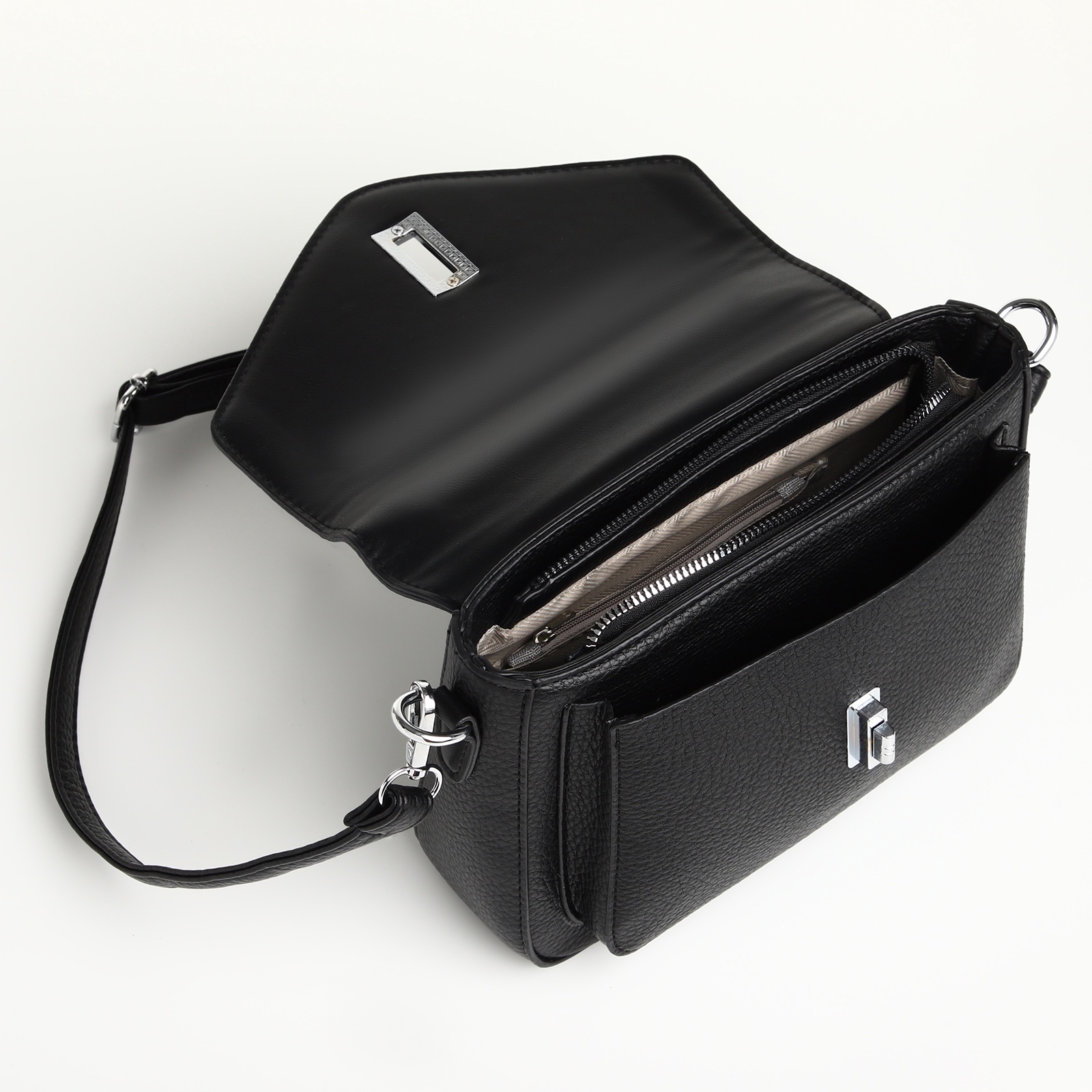 Сумка женская-мессенджер на клапане чёрная Textura(фото6)