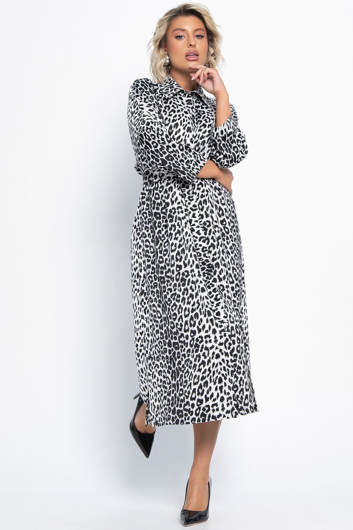 Платье-рубашка белое с леопардовым принтом LT collection(фото9)