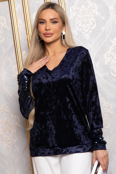 Джемпер нарядный из бархата тёмно-синего цвета LT collection(фото4)