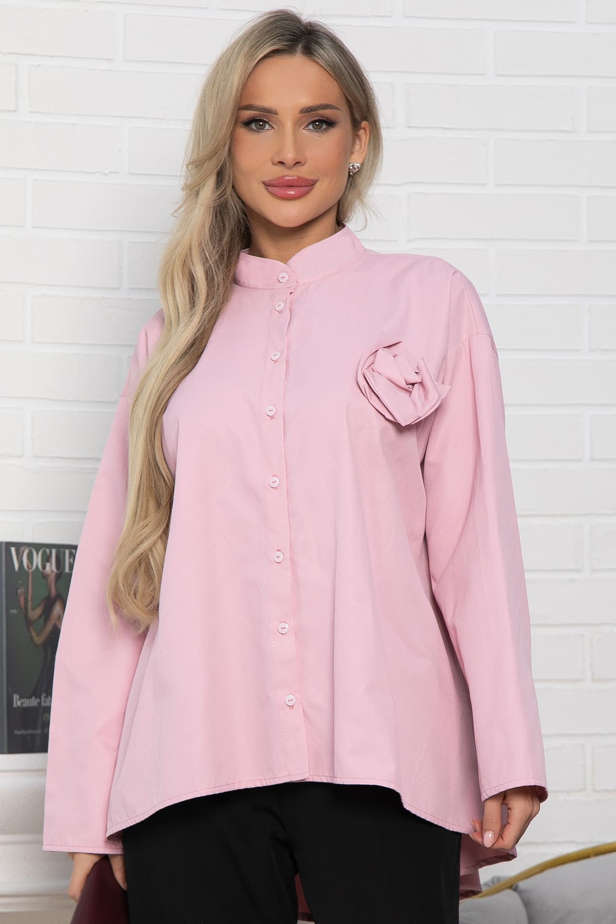 Рубашка розовая с дизайнерской розой LT collection(фото3)