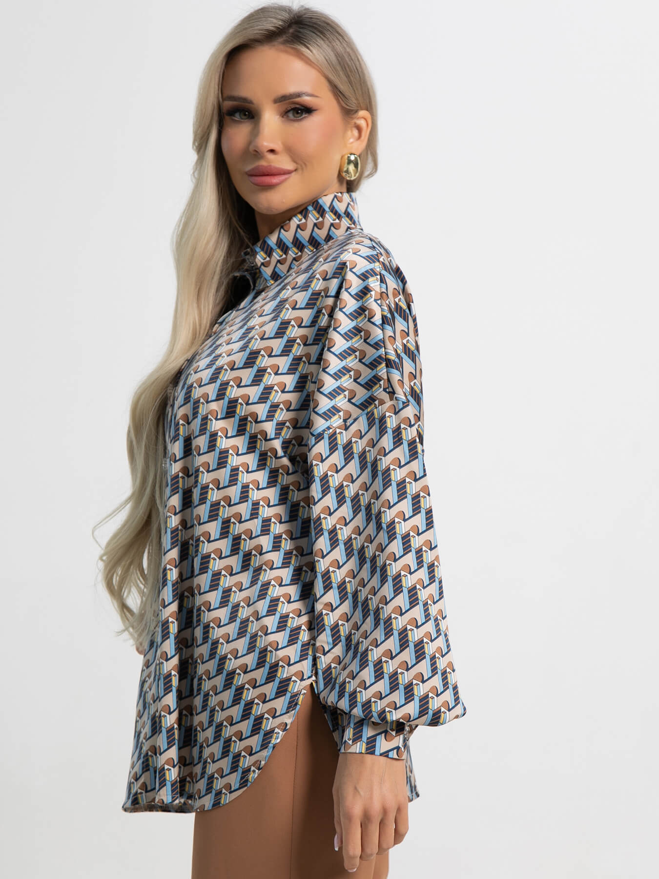 Блузка бежевая с интересным принтом LT collection(фото5)