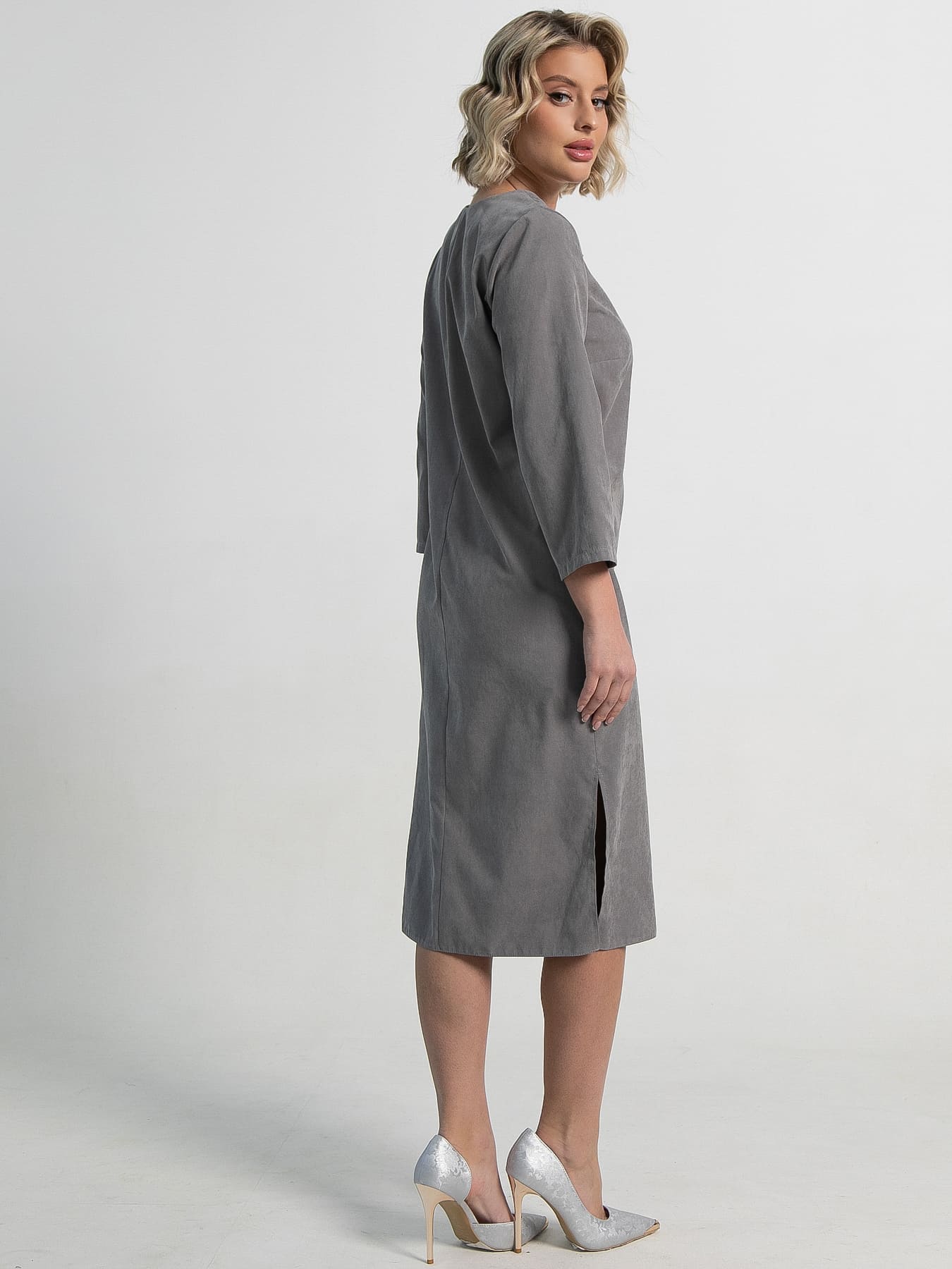 Платье миди в сером цвете с поясом LT collection(фото3)