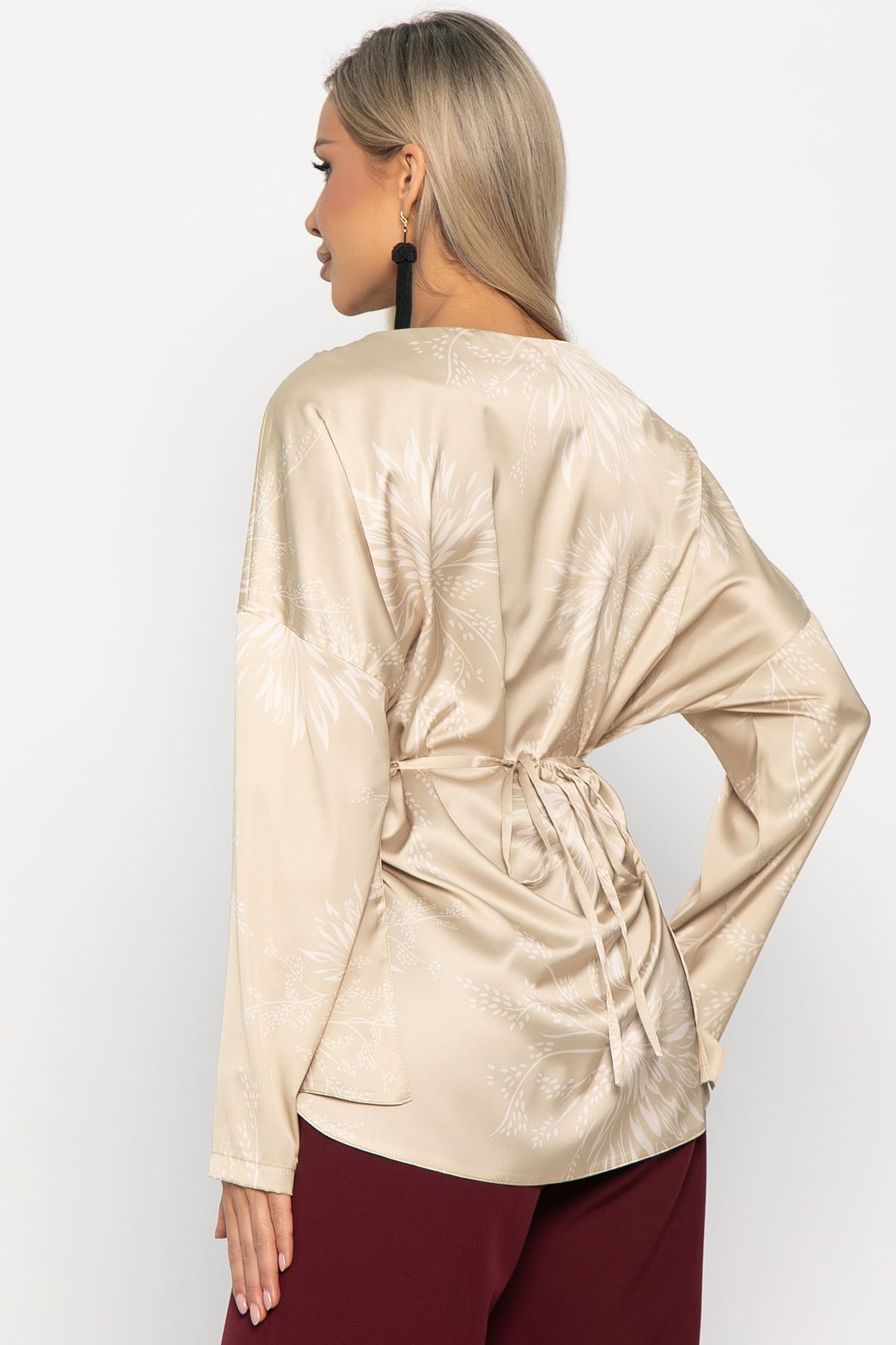 Блуза бежевая на запах с завязками на талии LT collection(фото7)